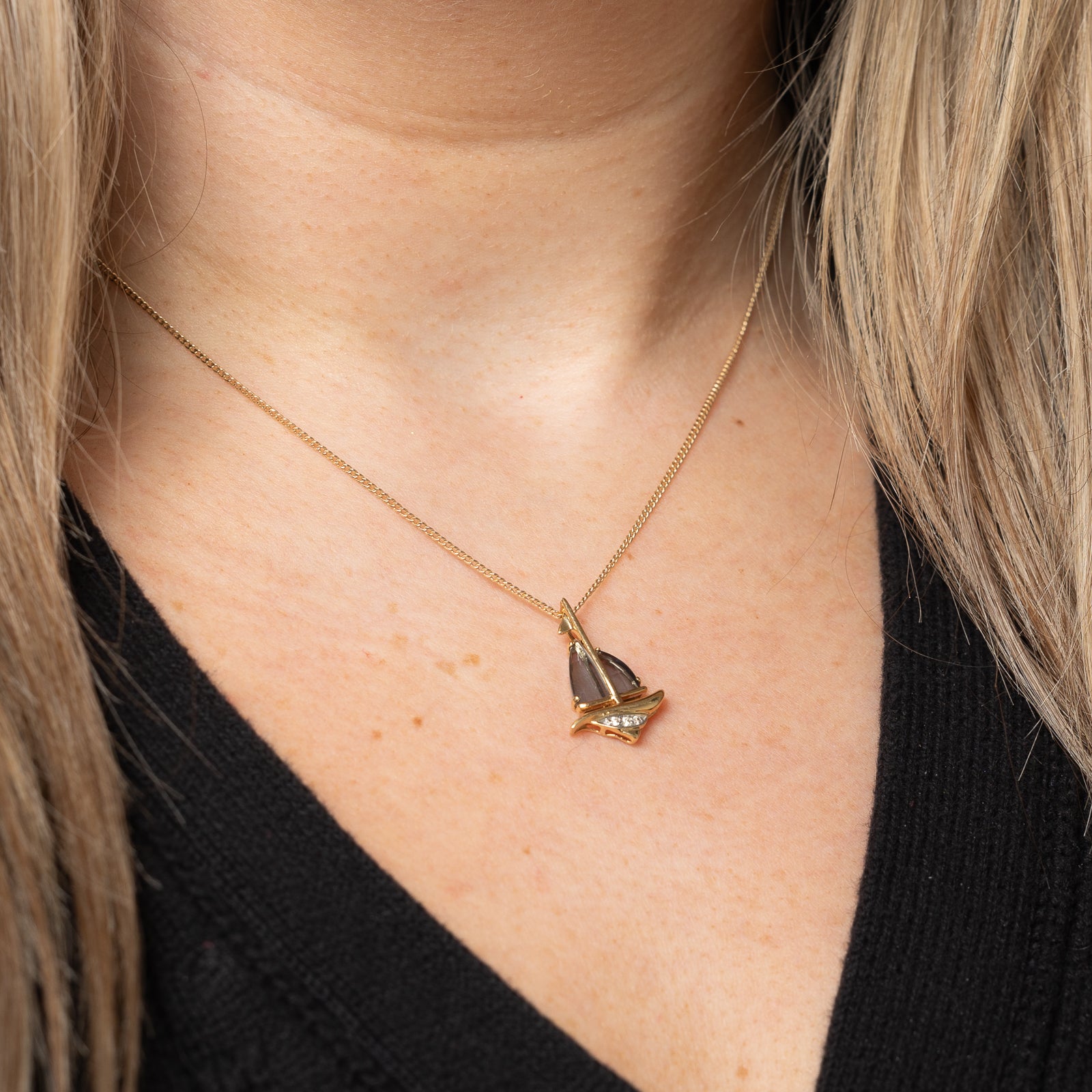 1.50ctw Smokey Quartz & 0.01ctw Diamond Sailboat Pendant Necklace - Elegant Nautical Jewelry for Women, Perfect Gift for Sailors, Beach Lovers & Anniversary Celebrations