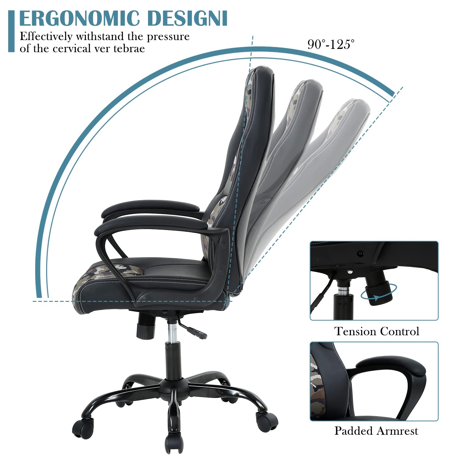 Upgraded Ergonomic High Back Gaming Chair - PU Leather Racing Style Office Chair with Adjustable Lumbar Support & Headrest - Swivel Rolling Computer Desk Chair for Home Office, Gaming Room & Esports Setup - Perfect for Long Gaming Sessions & Remote Work