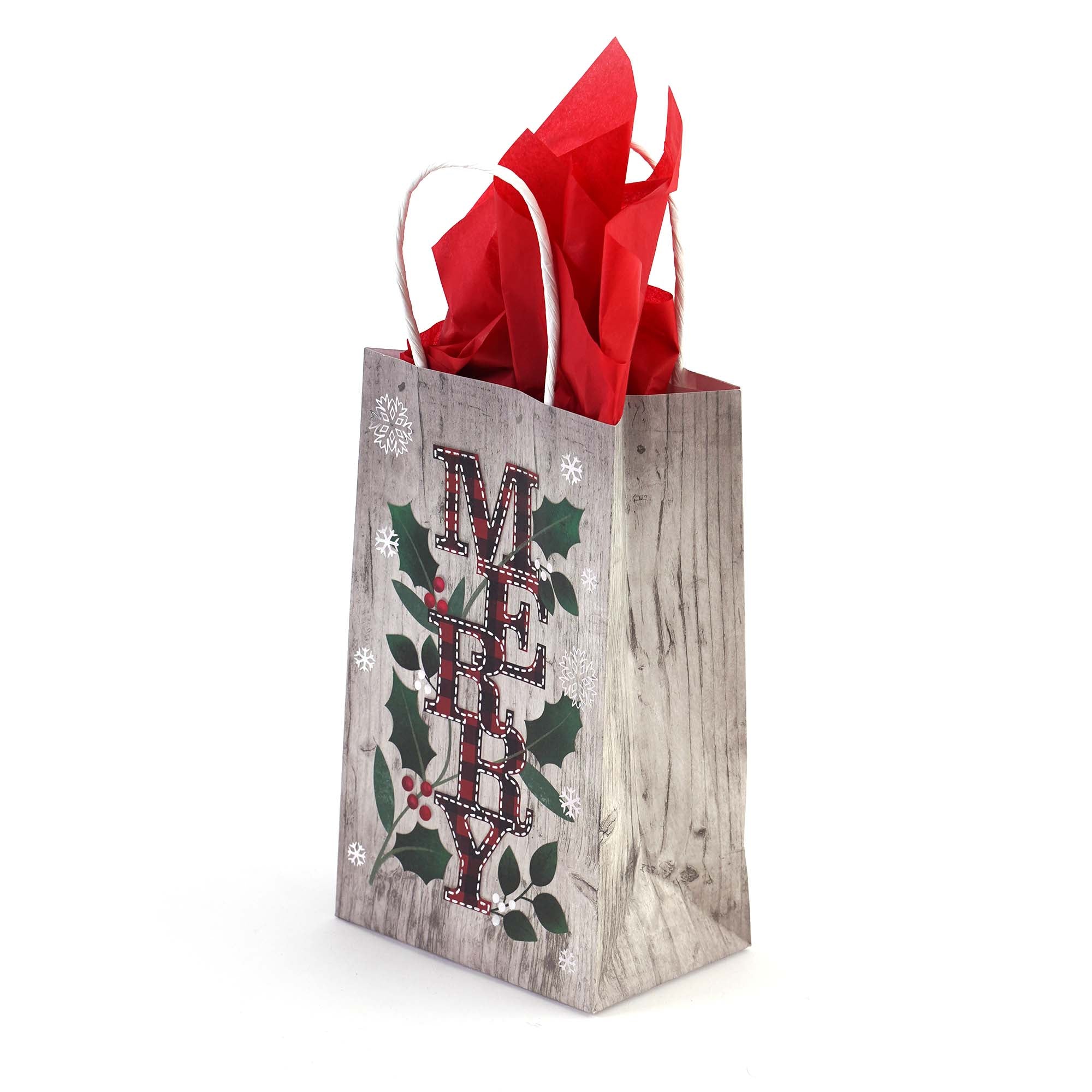 8-Pack Narrow Medium Hot Stamp Christmas Plaid Kraft Gift Bags - 3 Festive Designs for Holiday Presents, Party Favors & Stocking Stuffers