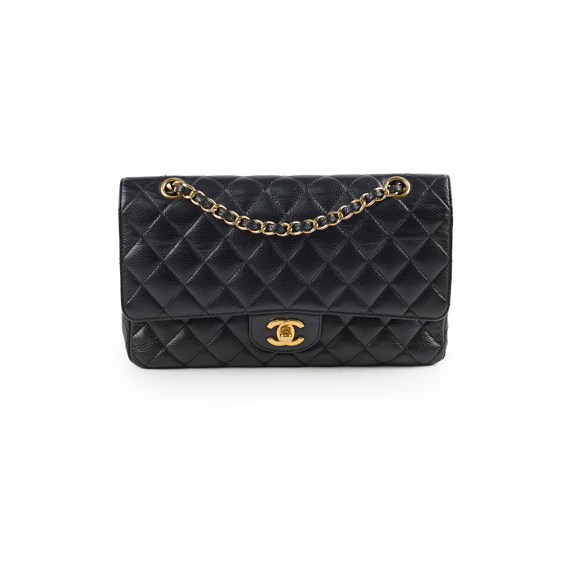 Chanel Classic Double Flap Bag Medium/Large Size in Black Caviar Leather with Gold Hardware - Perfect for Luxury Fashion, Evening Events & Gift Giving