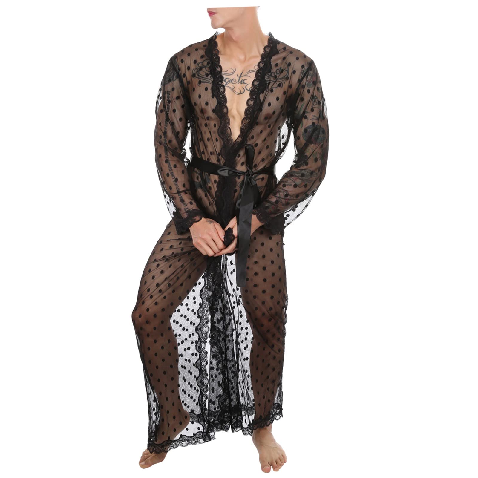 Wodceeke Men's Lace Bodysuit Lingerie - Sexy See-Through Thong Leotard with Pouch - One Piece Jumpsuit for Crossdressing, Role Play & Intimate Moments - Perfect for Valentine's Day, Bachelorette Parties & Sensual Nights