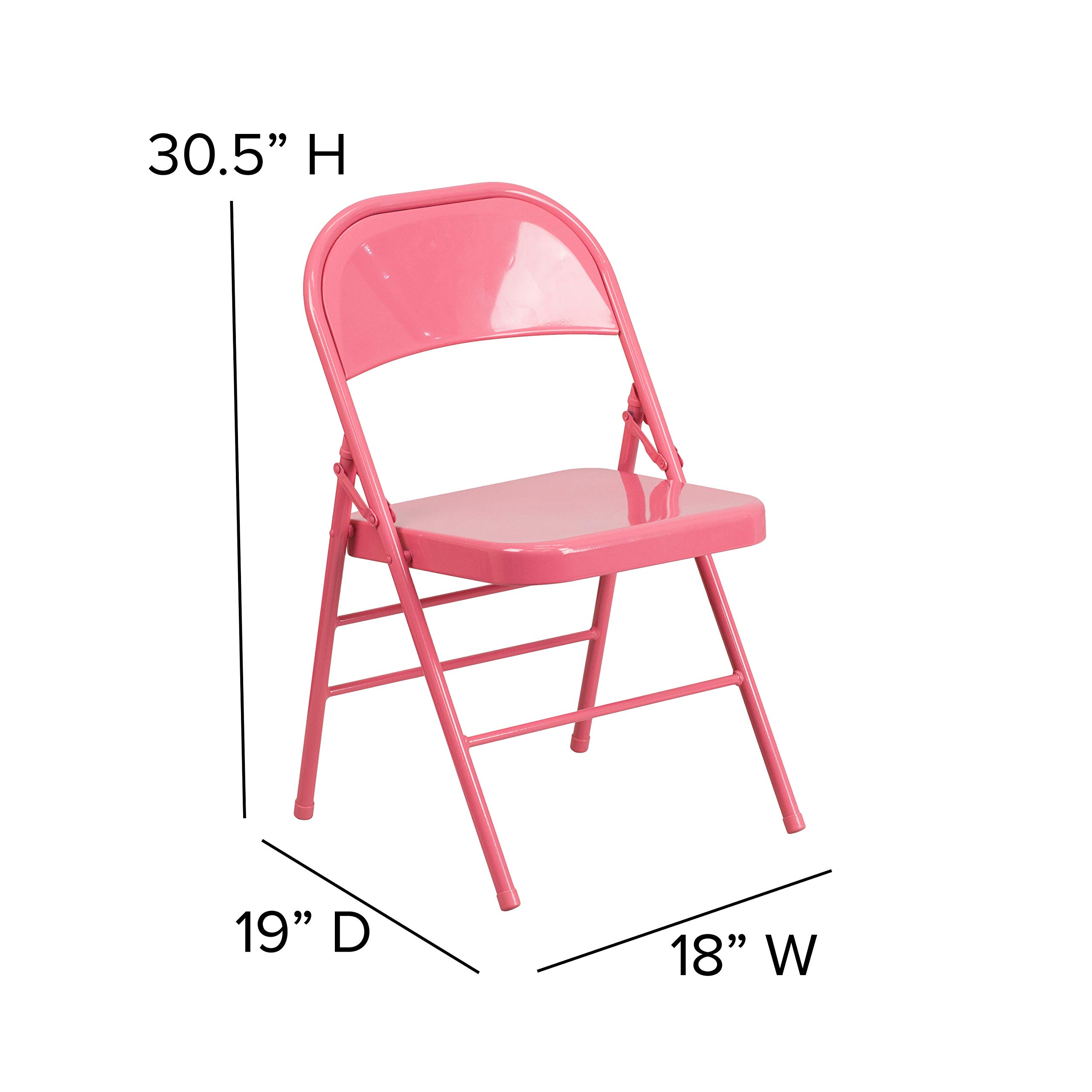 Flash Furniture 2-Pack HERCULES COLORBURST Series Bubblegum Pink Metal Folding Chairs - Heavy Duty Triple Braced & Double Hinged for Indoor/Outdoor Events, Parties, Weddings & Camping