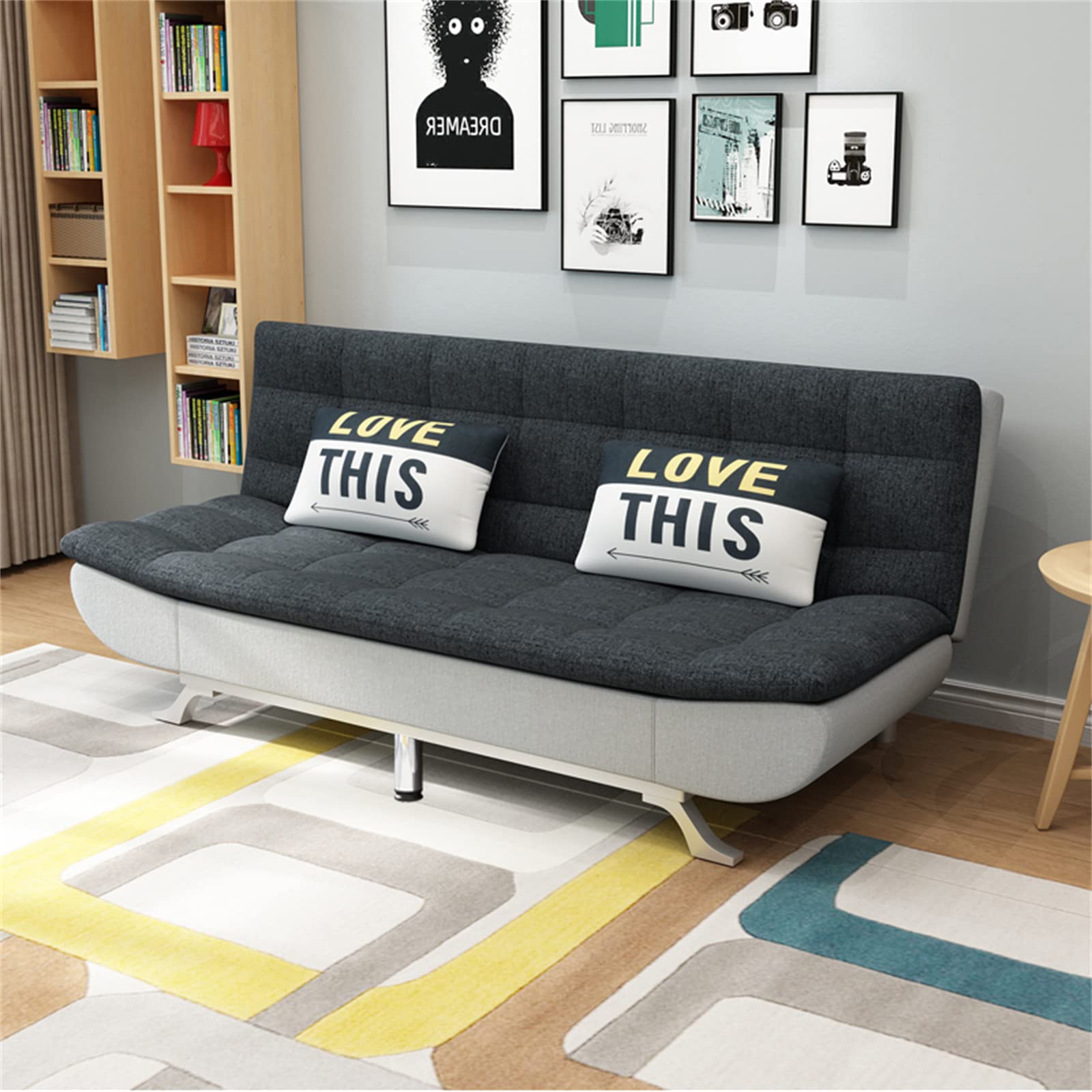Convertible Futon Sofa Bed with Adjustable Backrest - Foldable Sleeper Couch for Living Room, Office & Guest Room - Dark Gray (90×85×90cm) - Perfect for Small Spaces, Overnight Guests & Multi-Functional Furniture Needs