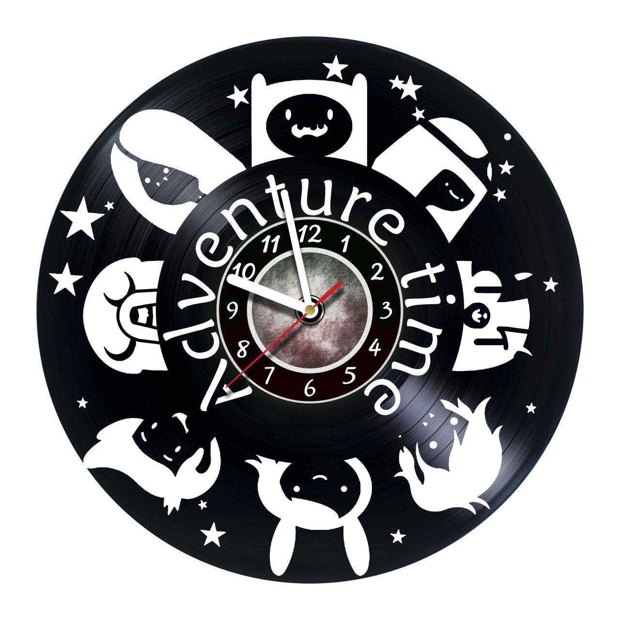 Adventure Time Vinyl Record Wall Clock - Handmade Silent Non-Ticking Wall Art for Home, Office, Bedroom & Living Room Decor - Unique Gift for Boss, Dad, Mom, Boy or Girl - Perfect for Cartoon Lovers' Room & Fan Collection Display