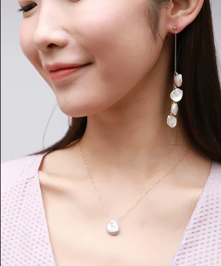 Falling Petals Baroque Pearl Dangle Earrings - 4-Petal Design Vintage Jewelry for Women | Perfect for Weddings, Parties & Special Occasions