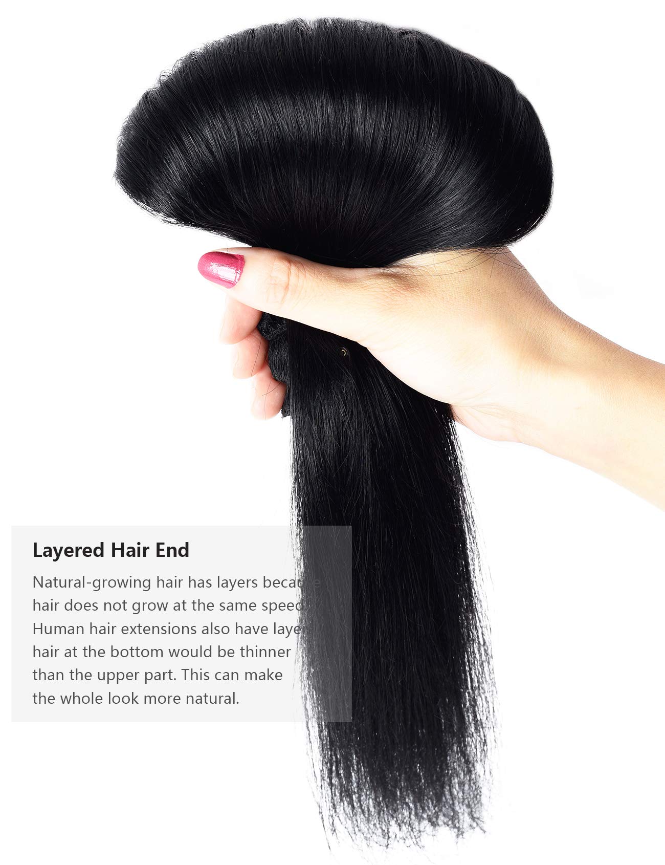 Rose Bud Clip-in Hair Extensions 8Pcs 18 Clips 70g/Set 20 Inch Jet Black 100% Remy Human Hair for Volume & Length – Perfect for Weddings, Parties & Daily Styling