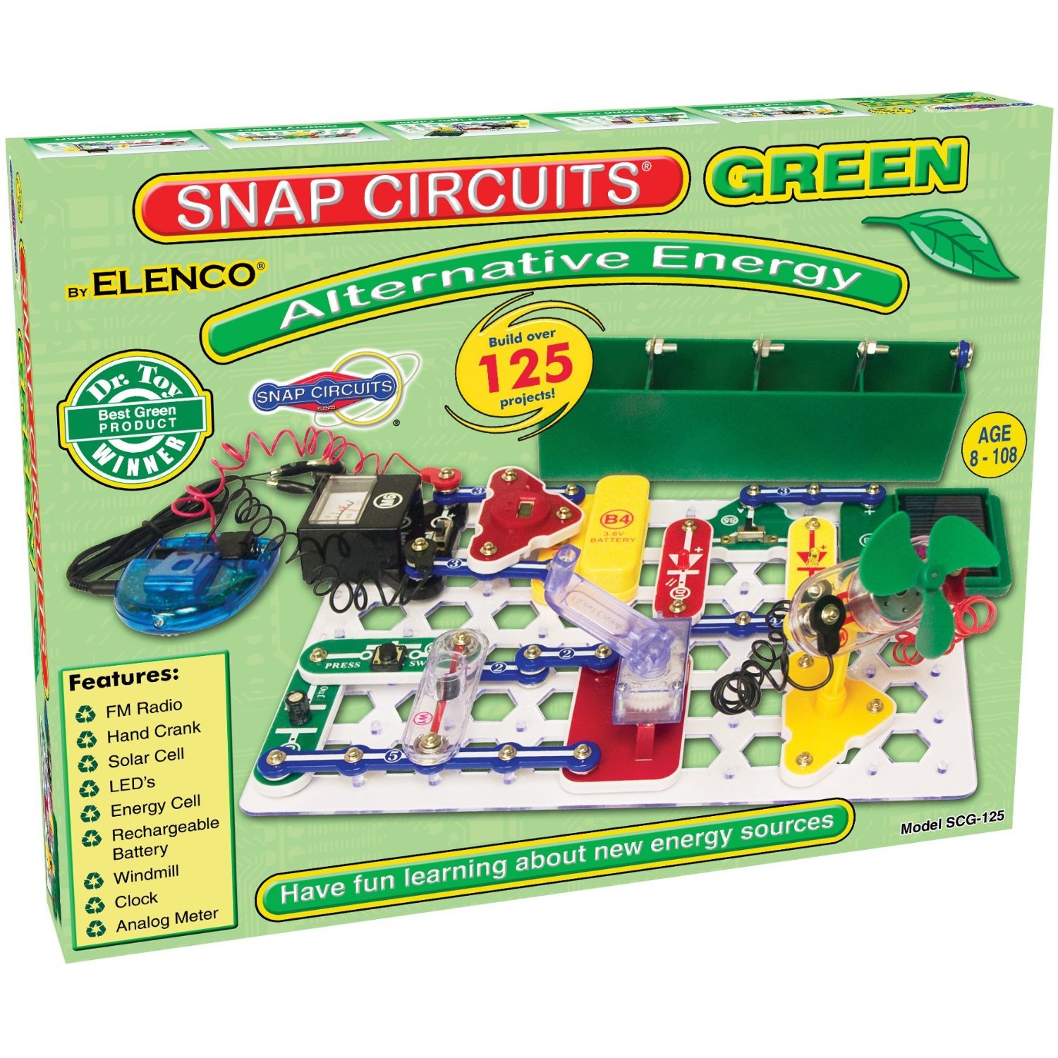 Snap Circuits Green Alternative Energy Electronics Exploration Kit - 125+ STEM Projects for Kids Ages 8+ | Learn Renewable Energy with 40+ Snap Parts | Full Color Manual | Science Educational Toy for Home & Classroom Learning