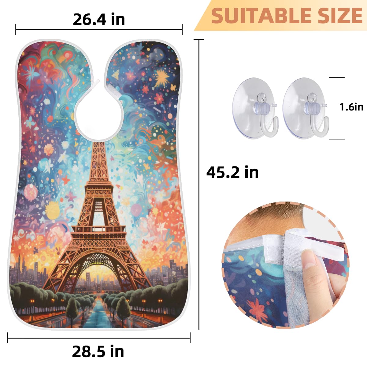 Eiffel Tower Beard Shaving Bib for Men - Waterproof Hair Dye Apron & Barber Cape for Beard Trimming, Haircut & Makeup - Sink Hair Catcher & Grooming Accessory - Perfect for Home Salon, Barber Shops & DIY Styling