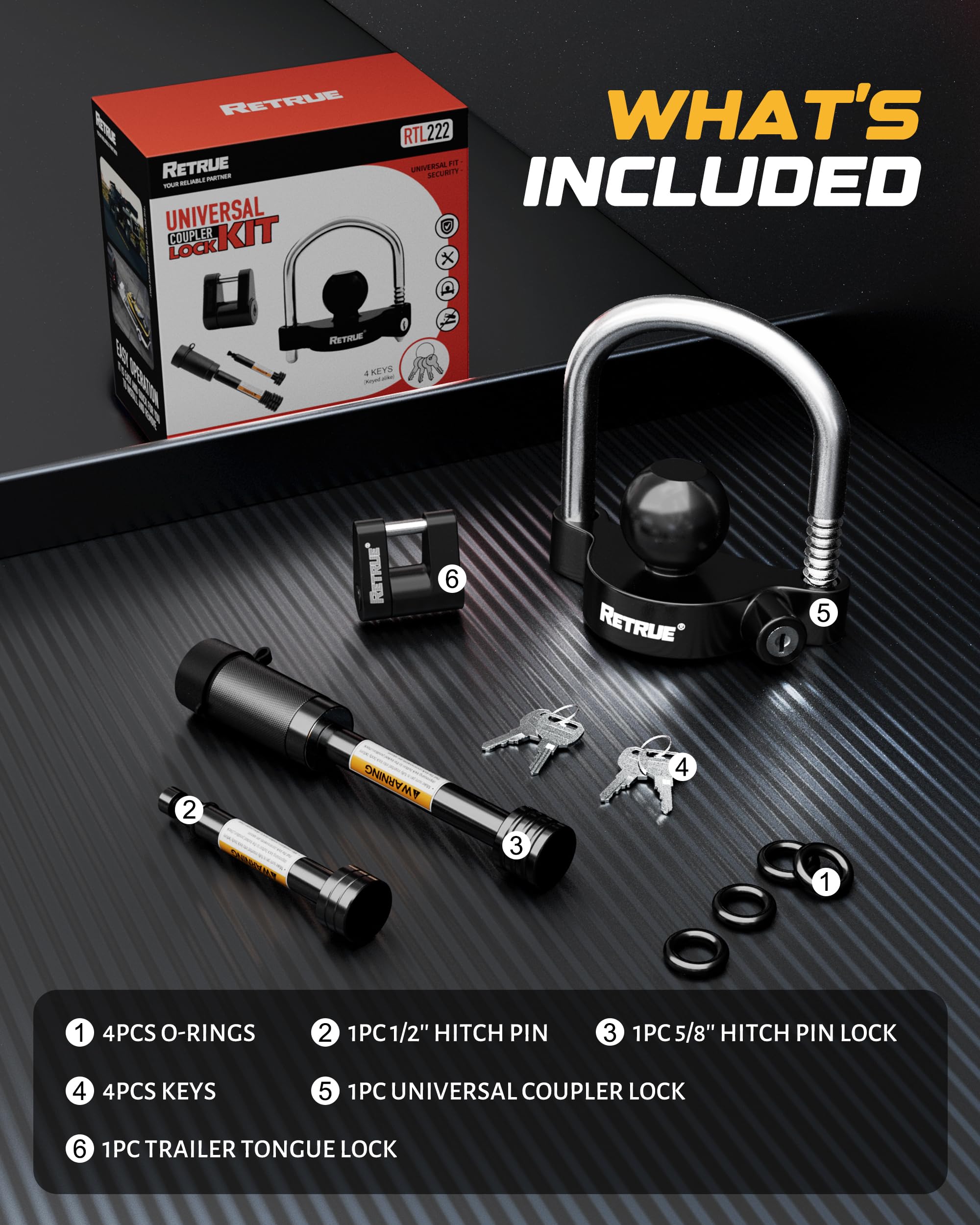 Keyed Alike Trailer Lock Set - Universal Coupler Lock, Dual Hitch Receiver Pin Lock & Trailer Tongue Lock - Heavy Duty Black Security Kit for Towing & Storage | Perfect for Trailers, Boats, RVs & Campers