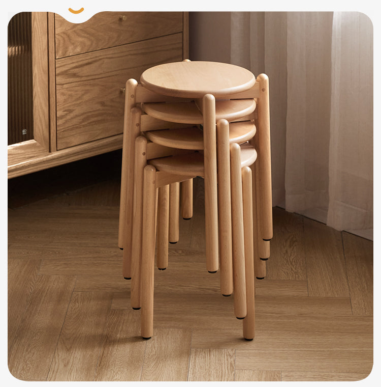 Stackable Beech Wood Stools - Solid Wood Bar Stools for Kitchen, Dining, or Outdoor Use - Space-Saving Seating Solution for Home & Garden