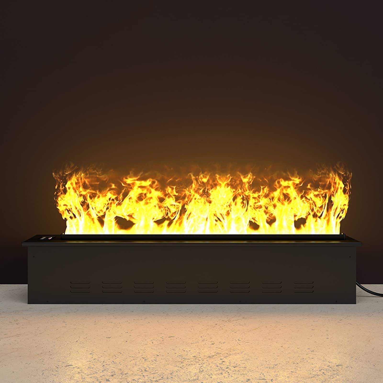 3D Simulation Electric Fireplace with Water Vapor Flame - Adjustable Flame Size & LED Light - Recessed Wall Mount Stainless Steel Frame - Perfect for Living Room, Bedroom & Office Heating & Decor