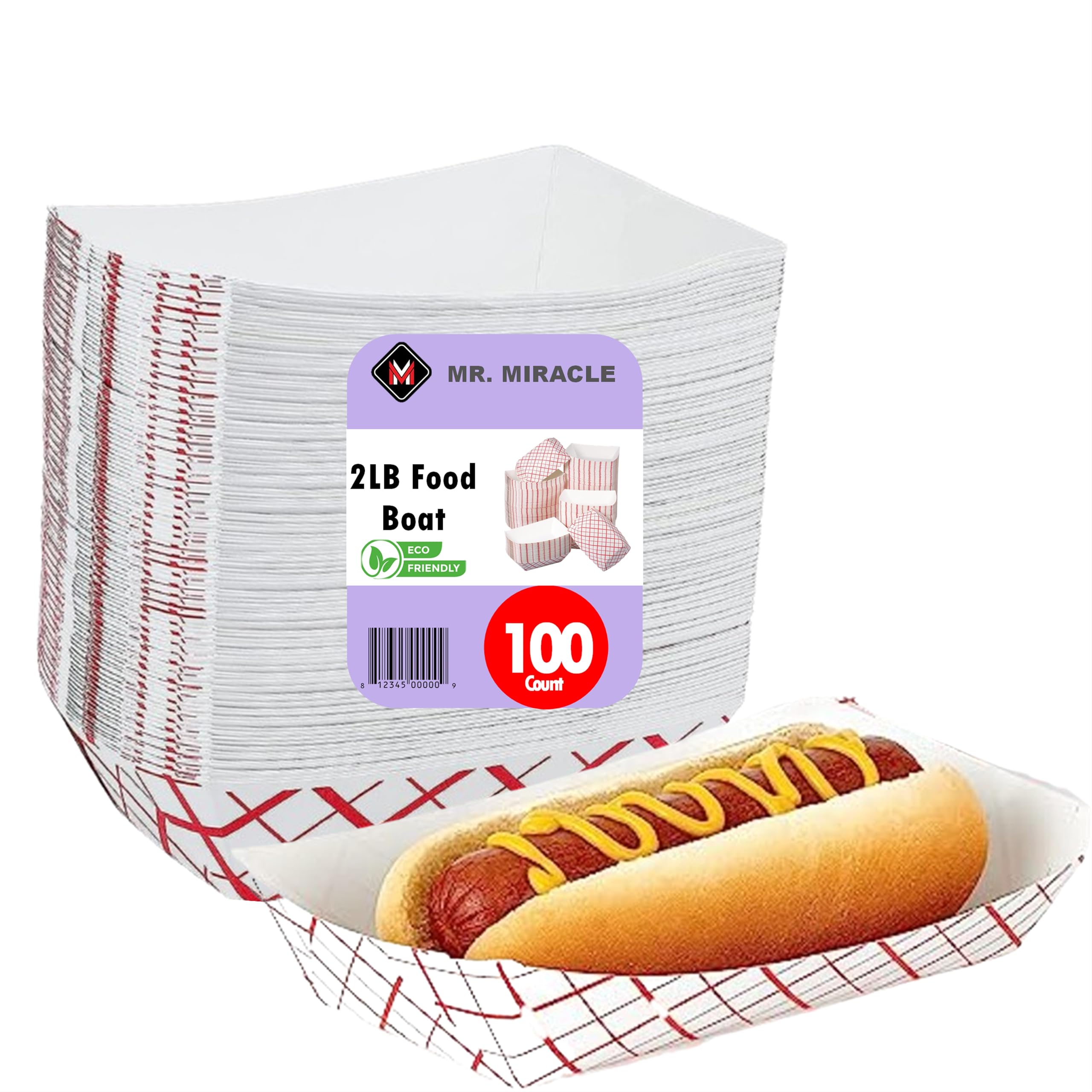 Red & White Checkered Paper Food Trays - 100 Pack Disposable Serving Boats (Medium 2LB) | Recyclable, Grease Resistant for Snacks, Condiments & Concession Food | Perfect for Parties, Picnics & Food Trucks