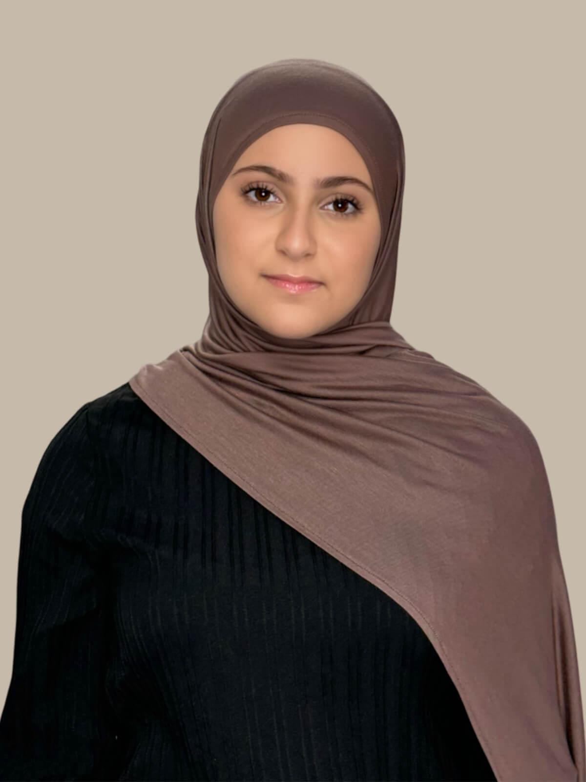 Modish Girl Pre-Sewn Jersey Hijab in Mocha Brown - Soft & Comfortable Muslim Headscarf for Everyday Wear & Prayer