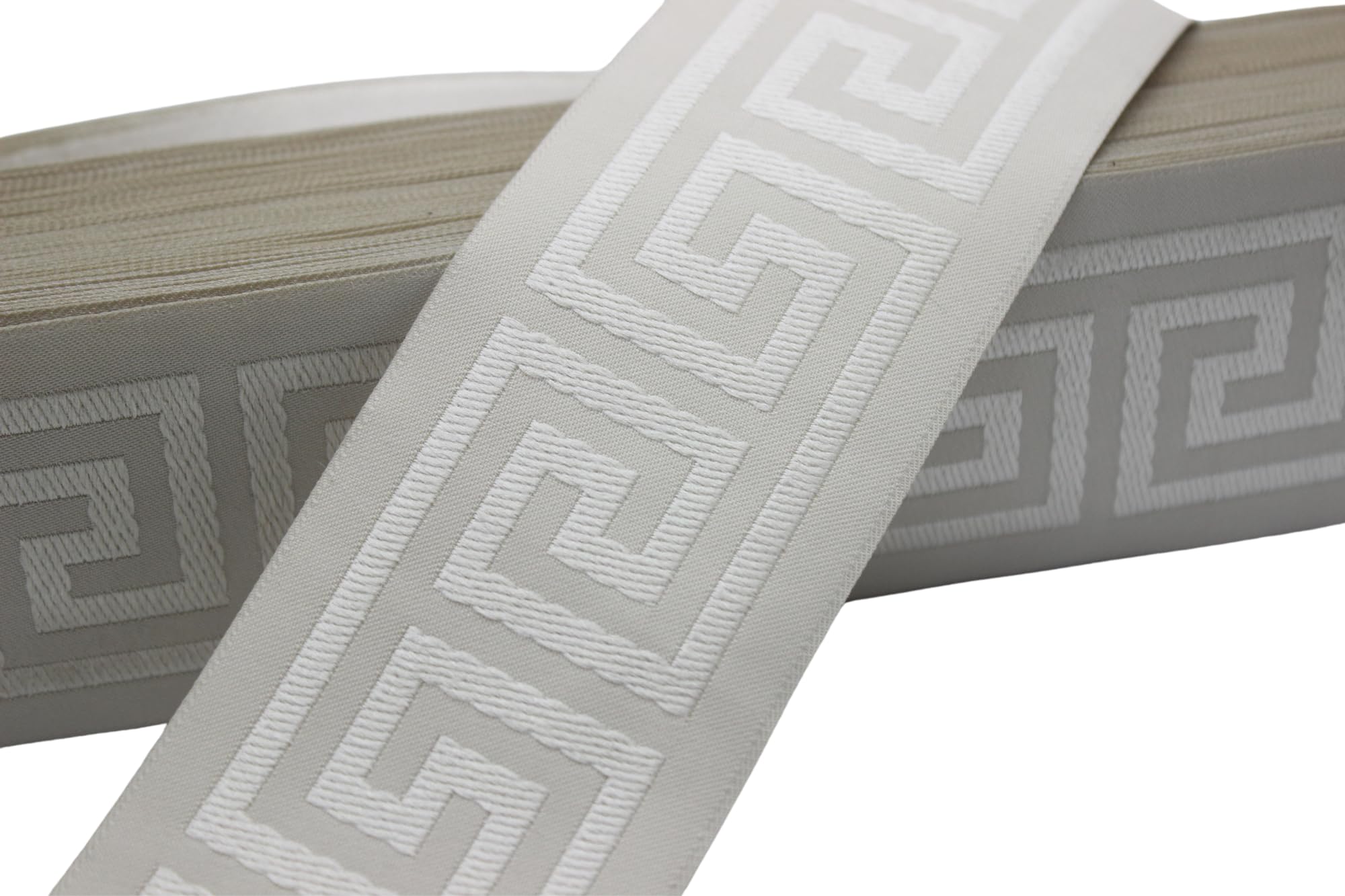 16 Yards Antique White Greek Key Jacquard Ribbon Trim - 2.67 Inch Wide Decorative Tape for Drapes, Curtains, Upholstery & DIY Home Decor | Perfect for Wedding Decor, Table Runners & Craft Projects