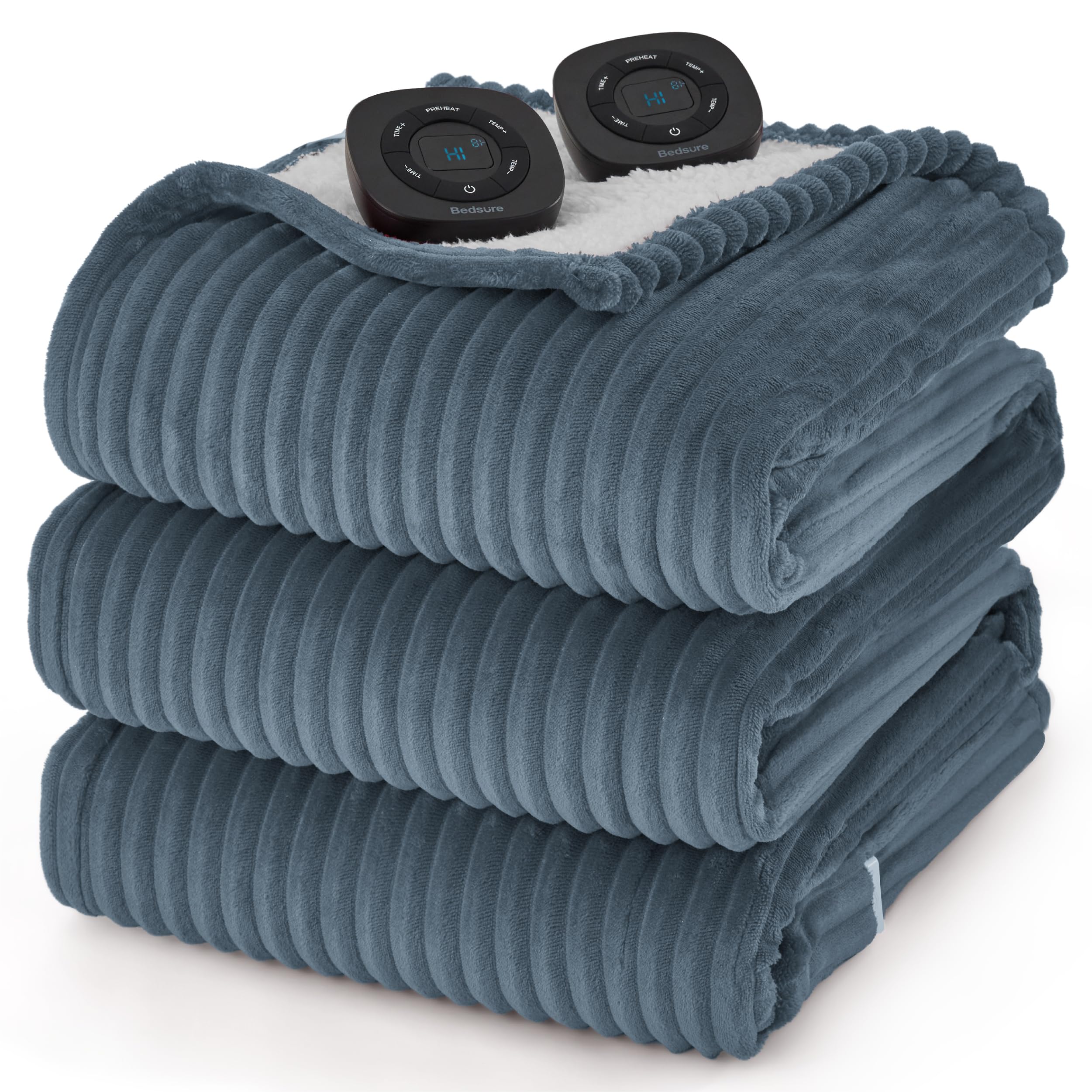 Bedsure King Size Electric Heated Blanket - Soft Ribbed Flannel Dual Control Heating Blanket with 10 Heat & 10 Time Settings, 8-Hour Auto Shut Off (90x100 inches, Grey) | Perfect for Winter Nights, Bedroom Comfort & Cozy Home Relaxation