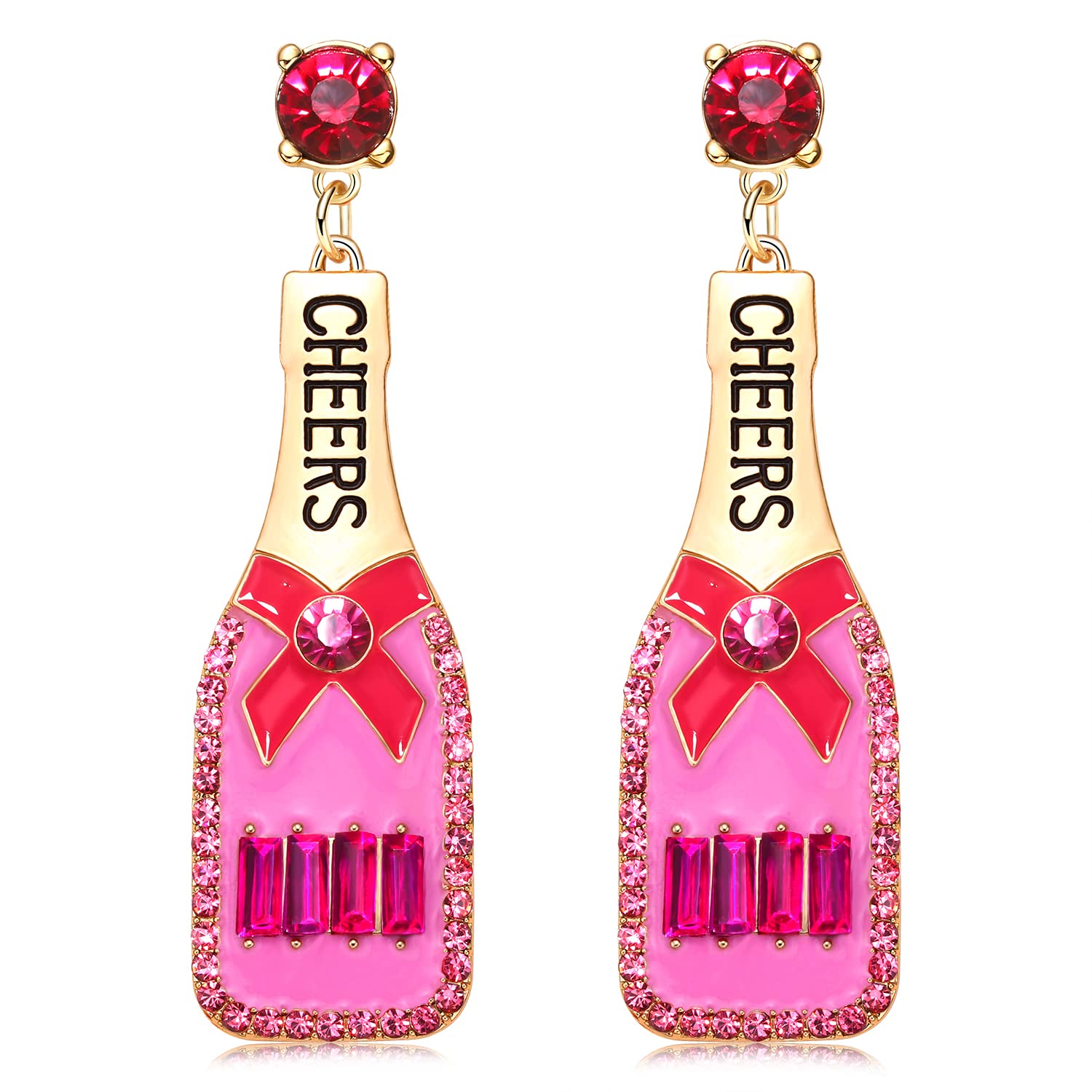 Sparkling Champagne Bottle Dangle Earrings for Women - Elegant Rhinestone & Enamel Statement Jewelry Gift for Girls (Perfect for Parties, Weddings & Special Occasions)