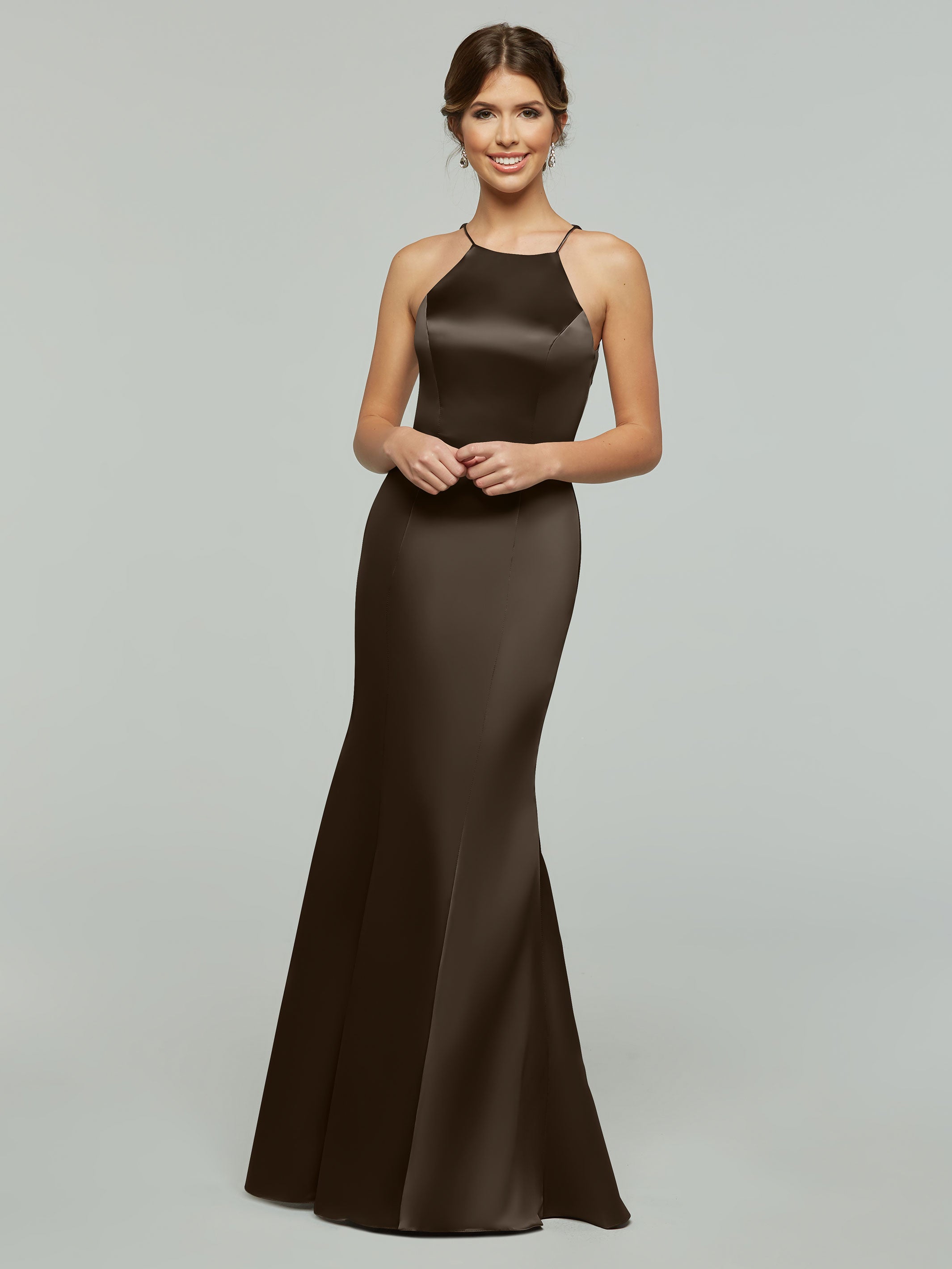 Elegant 80071 Mermaid Satin Bridesmaid Dress with Halter Neckline - Perfect for Weddings, Proms & Formal Events