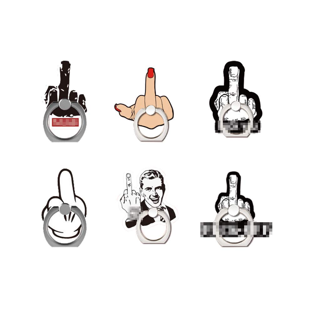 6-Pack Funny Punk Finger Phone Ring Holder - 360° Rotating & 180° Swivel, Adjustable Universal Grip Stand for iPhone & Smartphones - Perfect for Commuting, Gaming & Hands-Free Use