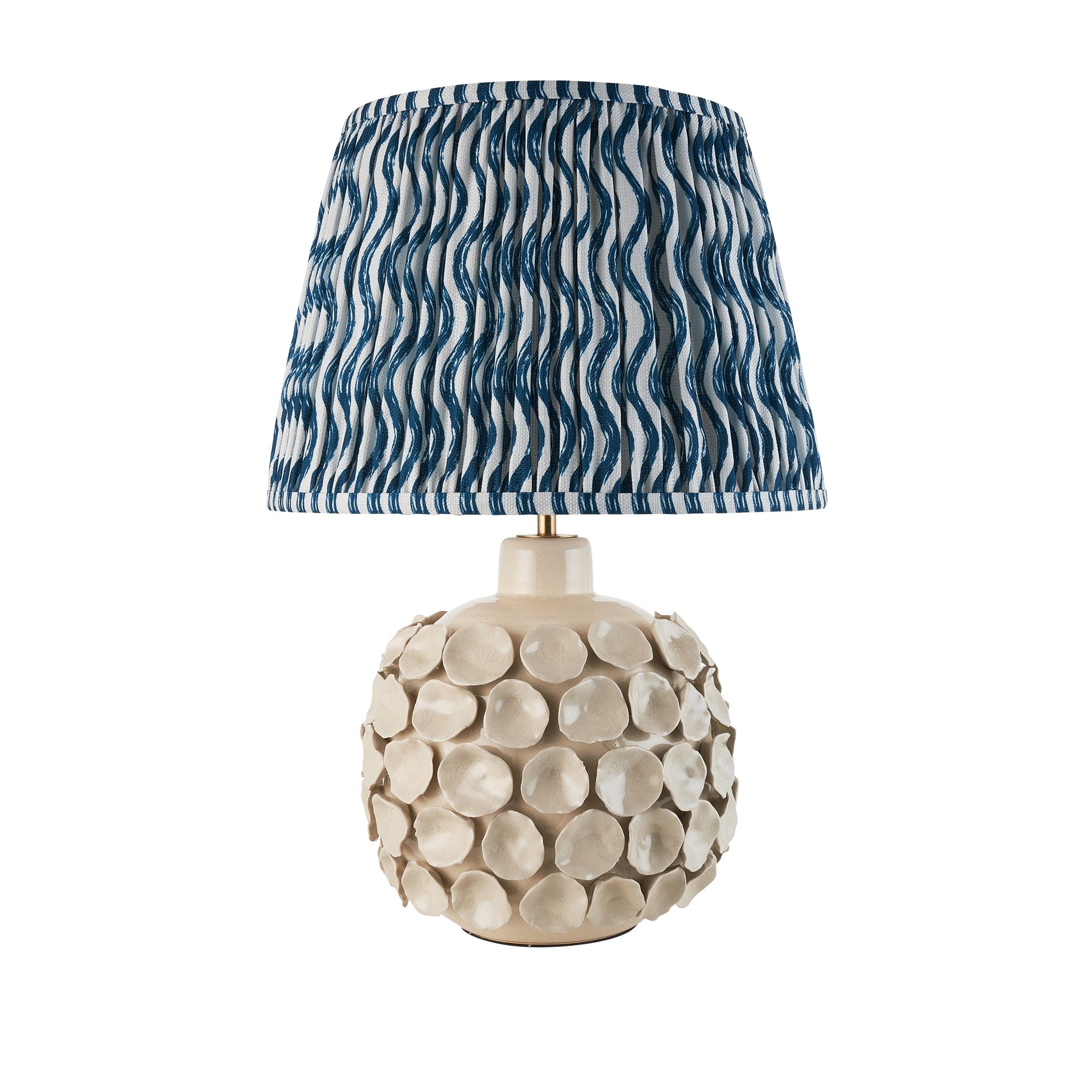 Borello Ivory Ceramic Table Lamp with 35cm Ripple Marlin Blue Shade - Elegant Home Decor for Living Room, Bedroom & Office Lighting