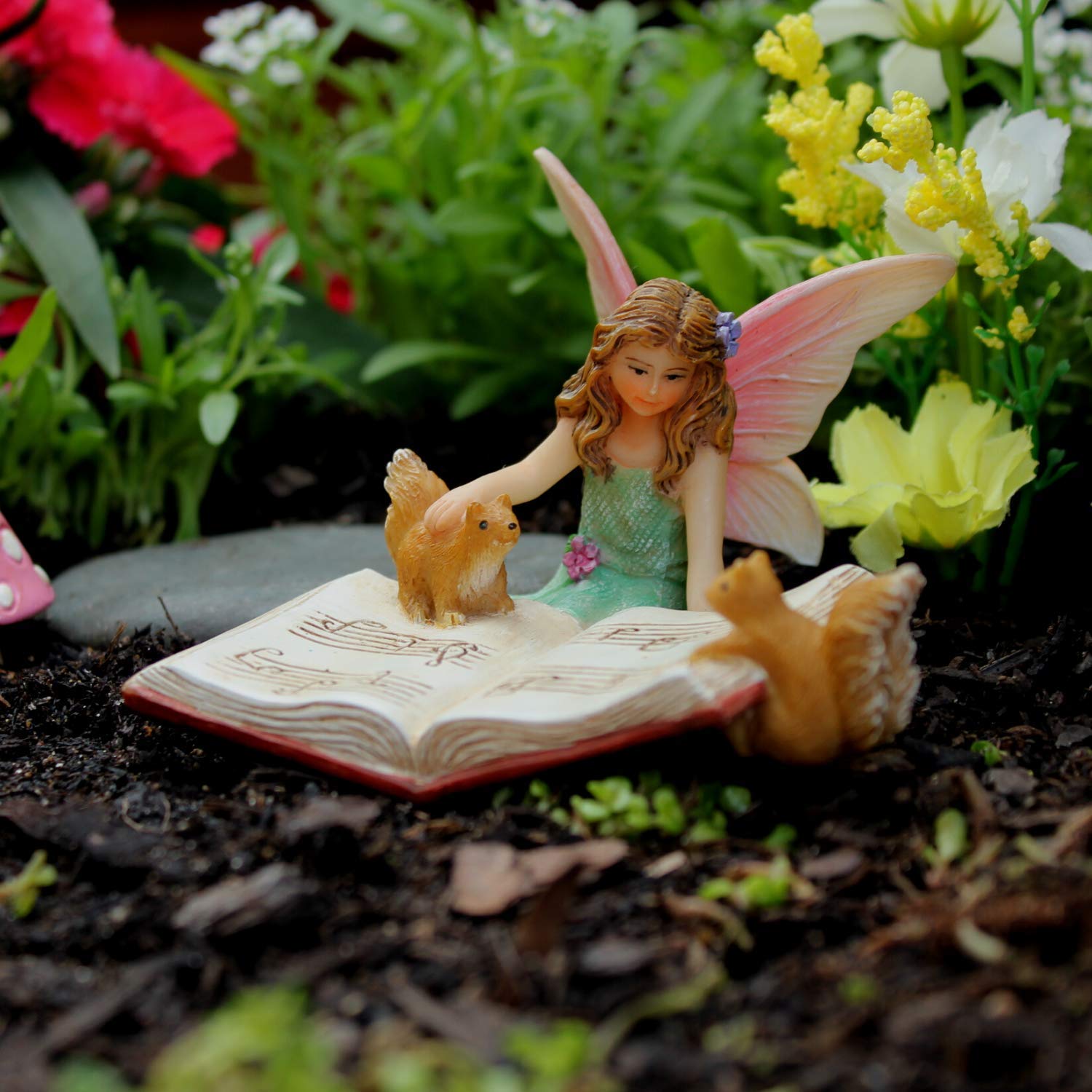 Fairy Garden Figurine - Bonnie with Squirrels Miniature Statue for Indoor/Outdoor Fairy Gardens - Cute Home & Garden Decor Accessory - Perfect for Fairy Houses, Terrariums, and Miniature Landscapes