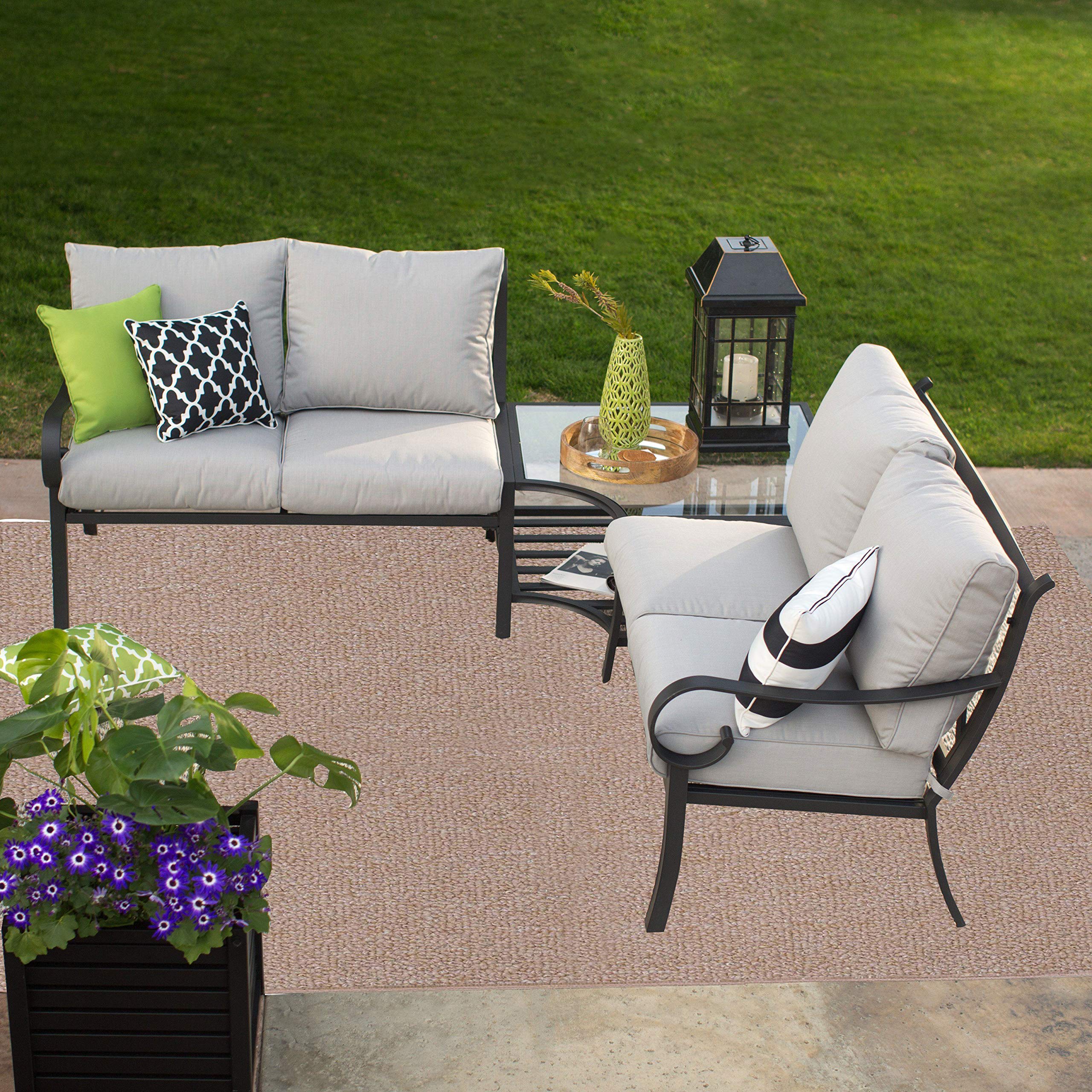 Premium Beige 7' Round Indoor Outdoor Area Rug - Stain & Fade Resistant, Easy Care, Pet & Kid Friendly, Made in USA - Perfect for Patio, Deck, Wedding & Everyday Home Decor
