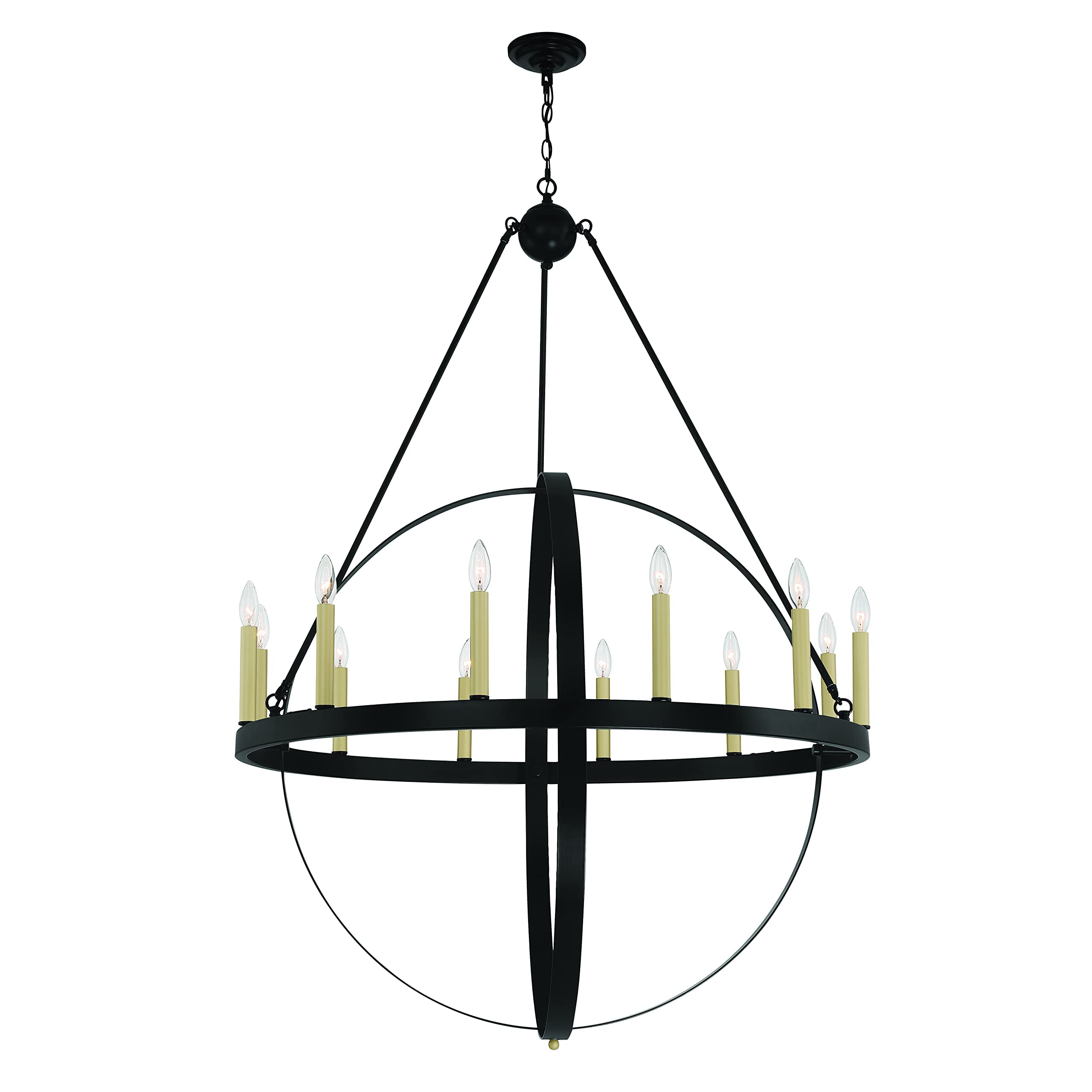 Vanity Art 12-Lights Geometric Wagon Wheel Chandelier - Farmhouse Candle Style Ceiling Light Fixture for Living Room, Kitchen, Dining Room - Black & Bronze - Perfect for Rustic Home Decor & Country Style Interiors (Model 10552CR-BK-BD)