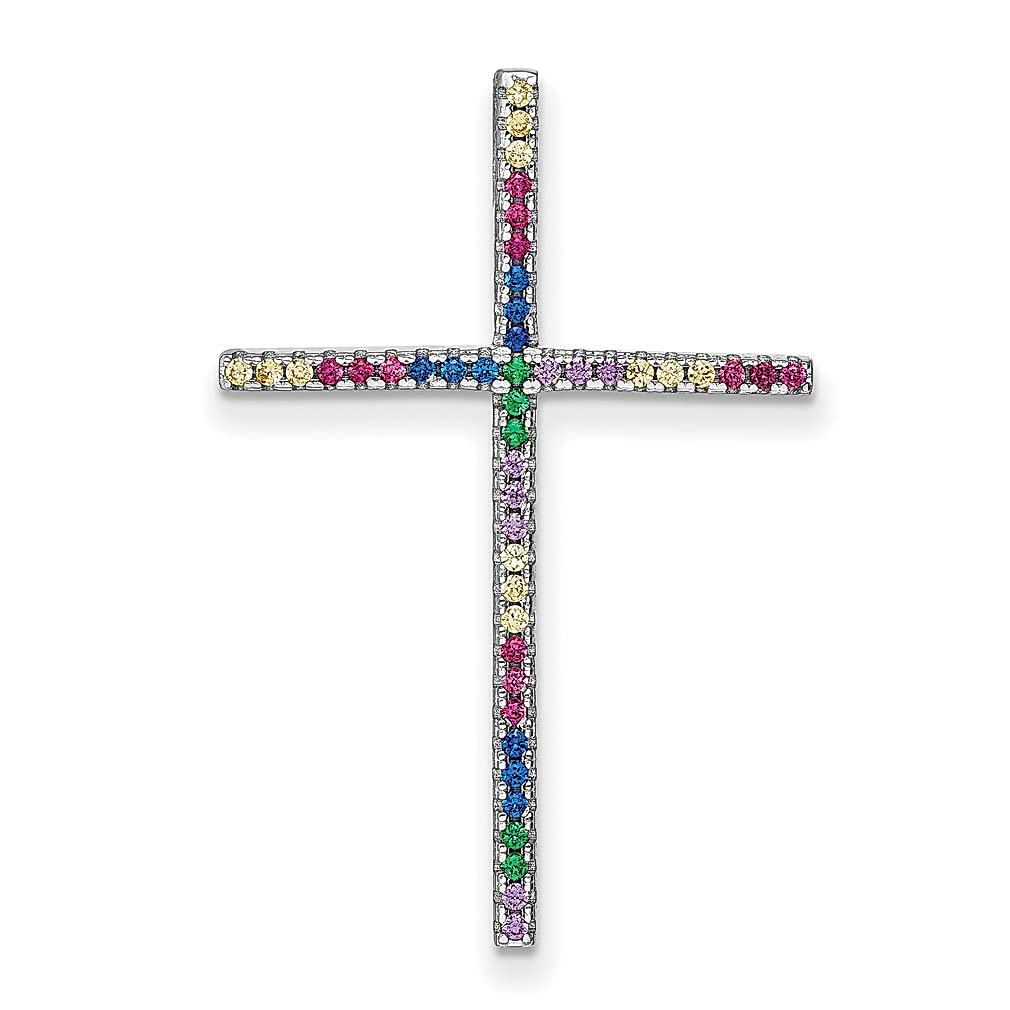 Prizma 925 Sterling Silver Colorful Cubic Zirconia Cross Pendant Necklace for Women - Elegant Religious Jewelry Gift for Her - Perfect for Church, Weddings & Special Occasions