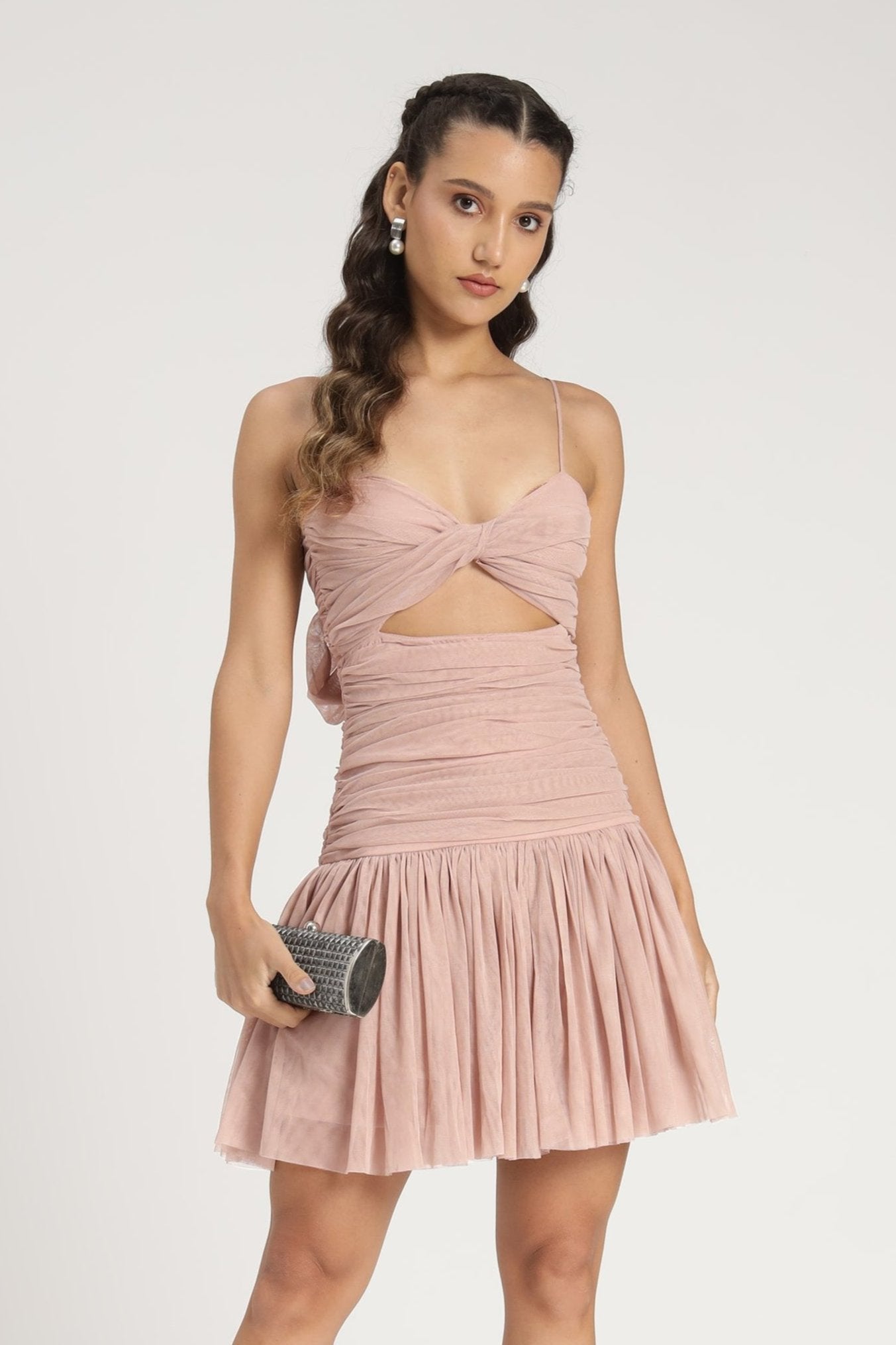 Theodora Mini Dress in Blush - Elegant Short Sleeve Party Dress for Women, Perfect for Cocktail Parties, Date Nights & Special Occasions