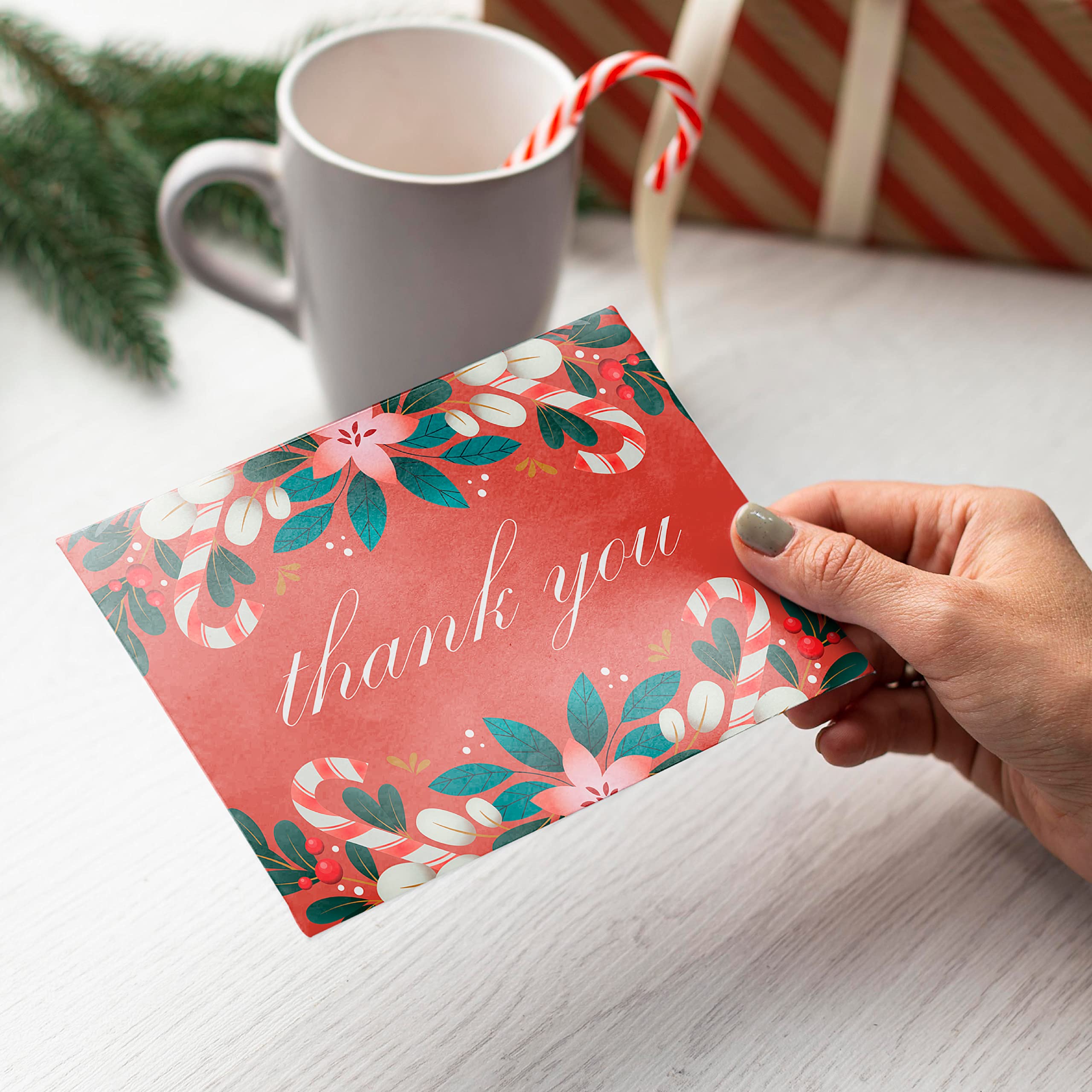 50-Pack Christmas Thank You Cards - 4x6 Inch Holiday Greeting Postcards for Business, Clients & Teachers (Candy Cane Design) - Perfect for Office Gifts, Customer Appreciation & Classroom Rewards