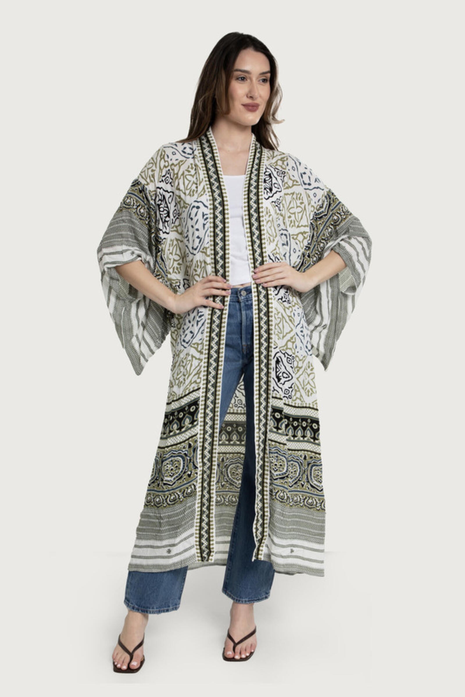 Stylish Mosaic Tile Pattern Kimono - Floral Japanese Robe for Women | Perfect for Loungewear, Yoga & Spa Days