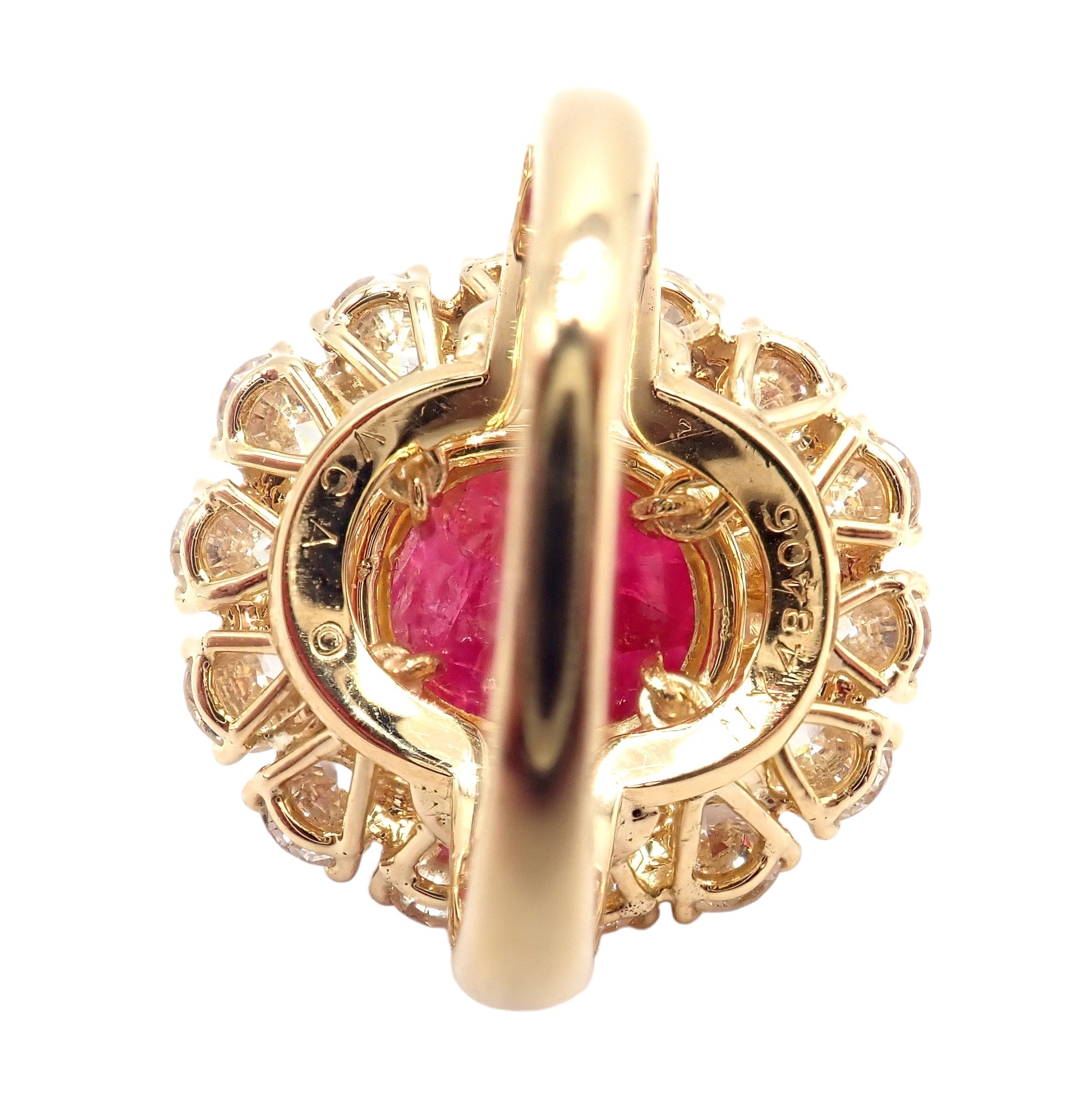 Authentic Van Cleef & Arpels 18k Yellow Gold Large Cabochon Ruby Diamond Ring for Women - Luxury Jewelry Gift for Anniversary, Engagement & Special Occasions