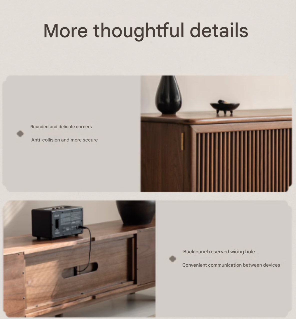 Solid Black Walnut Wood TV Stand - Modern Entertainment Center for Living Room, Bedroom & Home Theater