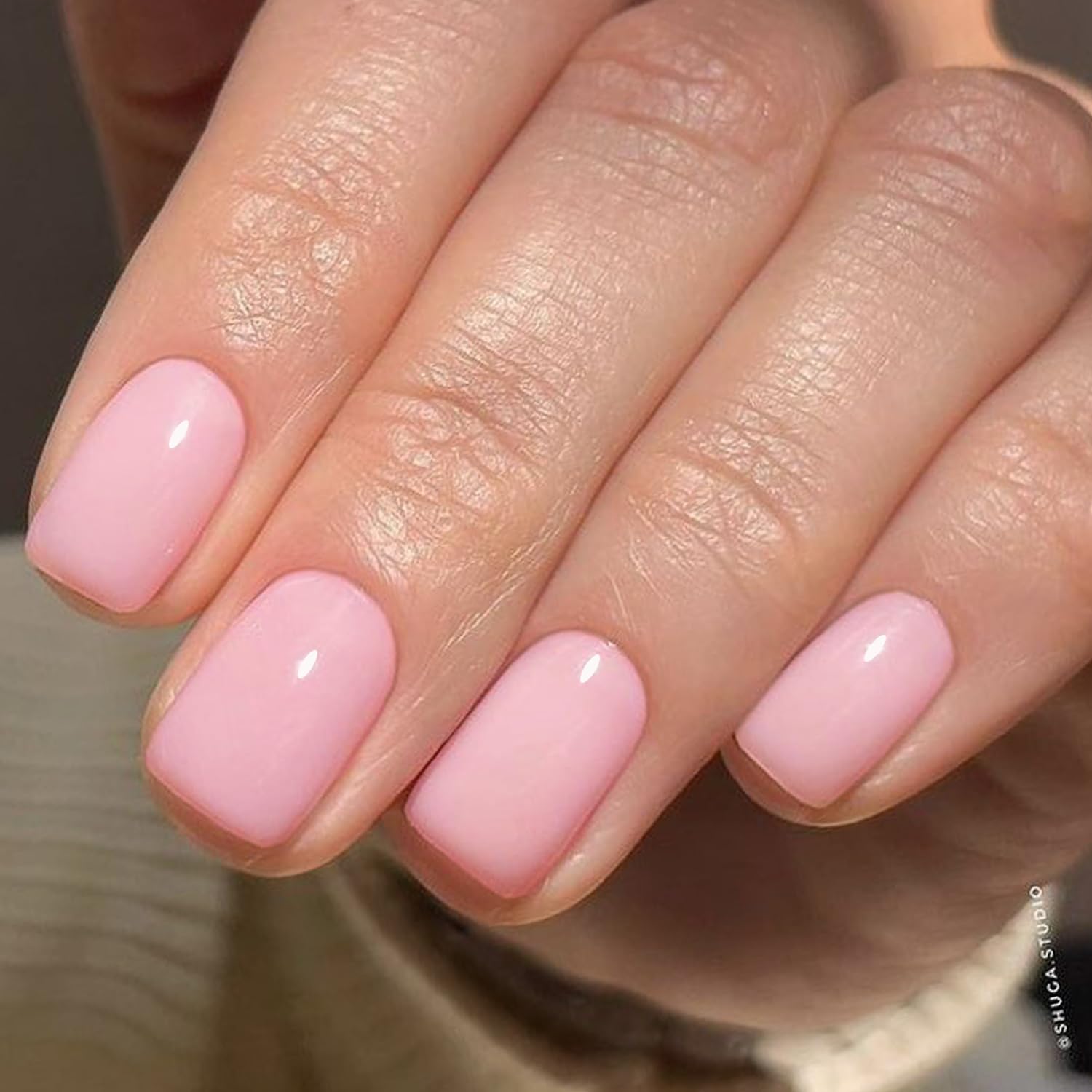 Glamermaid Extra Short Squoval Press on Nails - 24Pcs Light Pink Glossy Fake Nails with UV Finish | Reusable Acrylic False Nails Kit for Women | Perfect for Spring Summer Manicures, Weddings & Special Occasions
