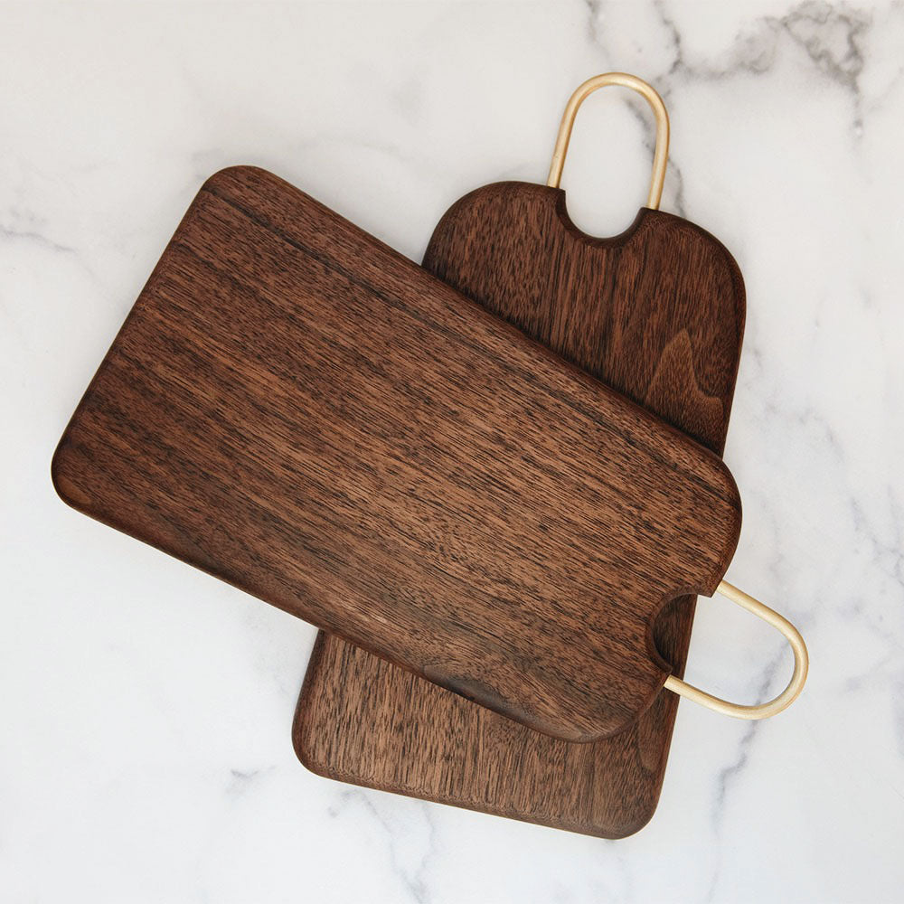 Premium Walnut Wood Cutting Board with Brass Handle - Perfect for Kitchen, Charcuterie, and Serving Cheese, Fruits, and Bread