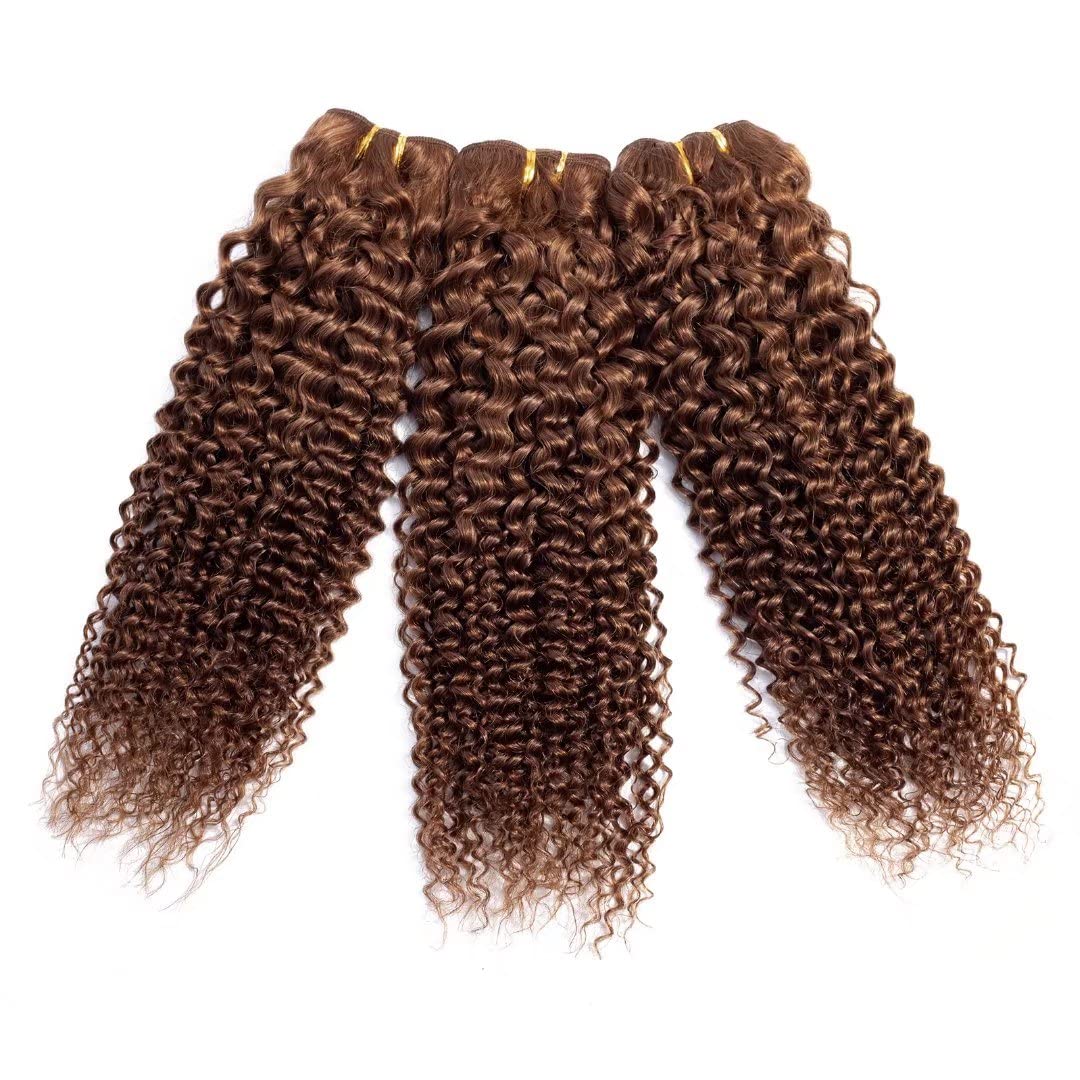 Brazilian Curly Hair Bundles 3 Pcs 10 12 14 Inch Light Brown 100% Human Hair Weave - Unprocessed Virgin Kinky Curly Hair Extensions for Natural Look & Styling