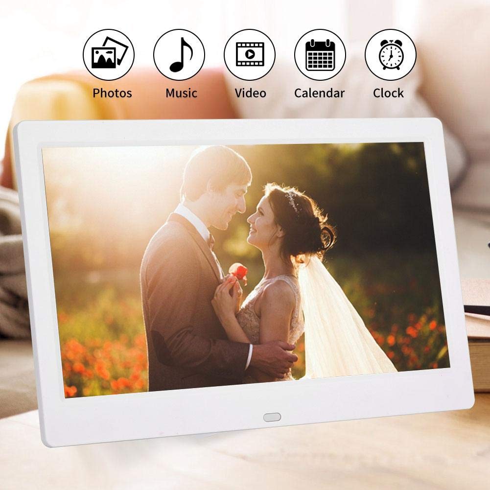 10 Inch HD Digital Photo Frame - 16:9 Wide Screen 1024x600 Resolution, Electronic Picture Frame with Remote Control, Supports Clock, Calendar, Video & Music - Perfect for Home, Office & Gifts (White)