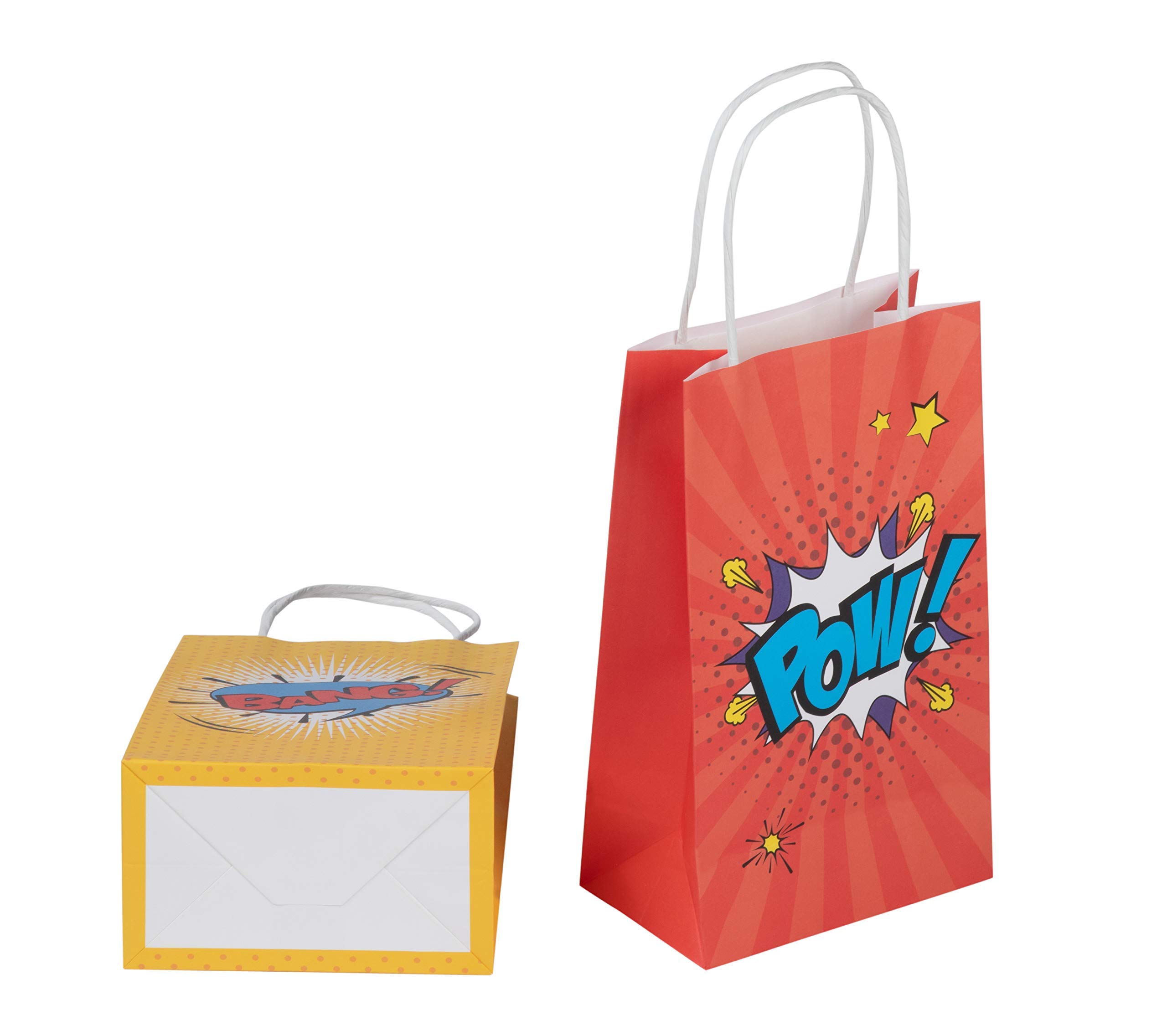 Juvale 12-Pack Comic Book Hero Party Favor Gift Bags with Handles - 4 Vibrant Colors for Birthday Parties, Superhero Themed Events & Kids' Celebrations