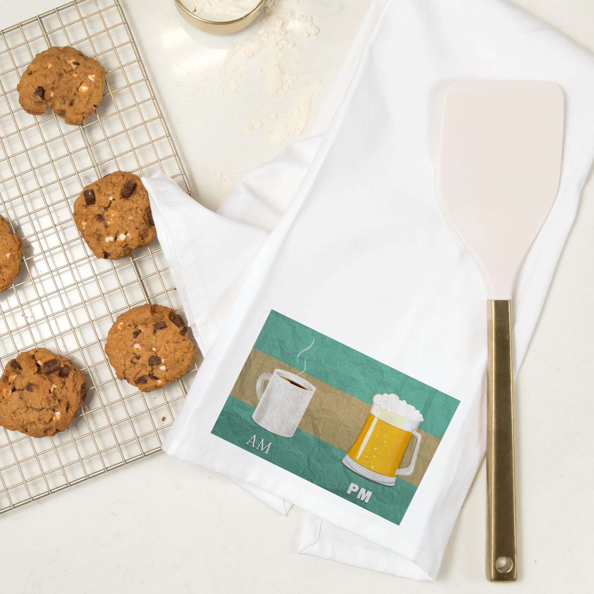 Lantern Press Coffee in The AM, Beer in The PM - 100% Cotton Tea Towel | Decorative Hand Towel for Kitchen & Home Decor | Perfect for Gifts, Housewarming & Coffee Lovers