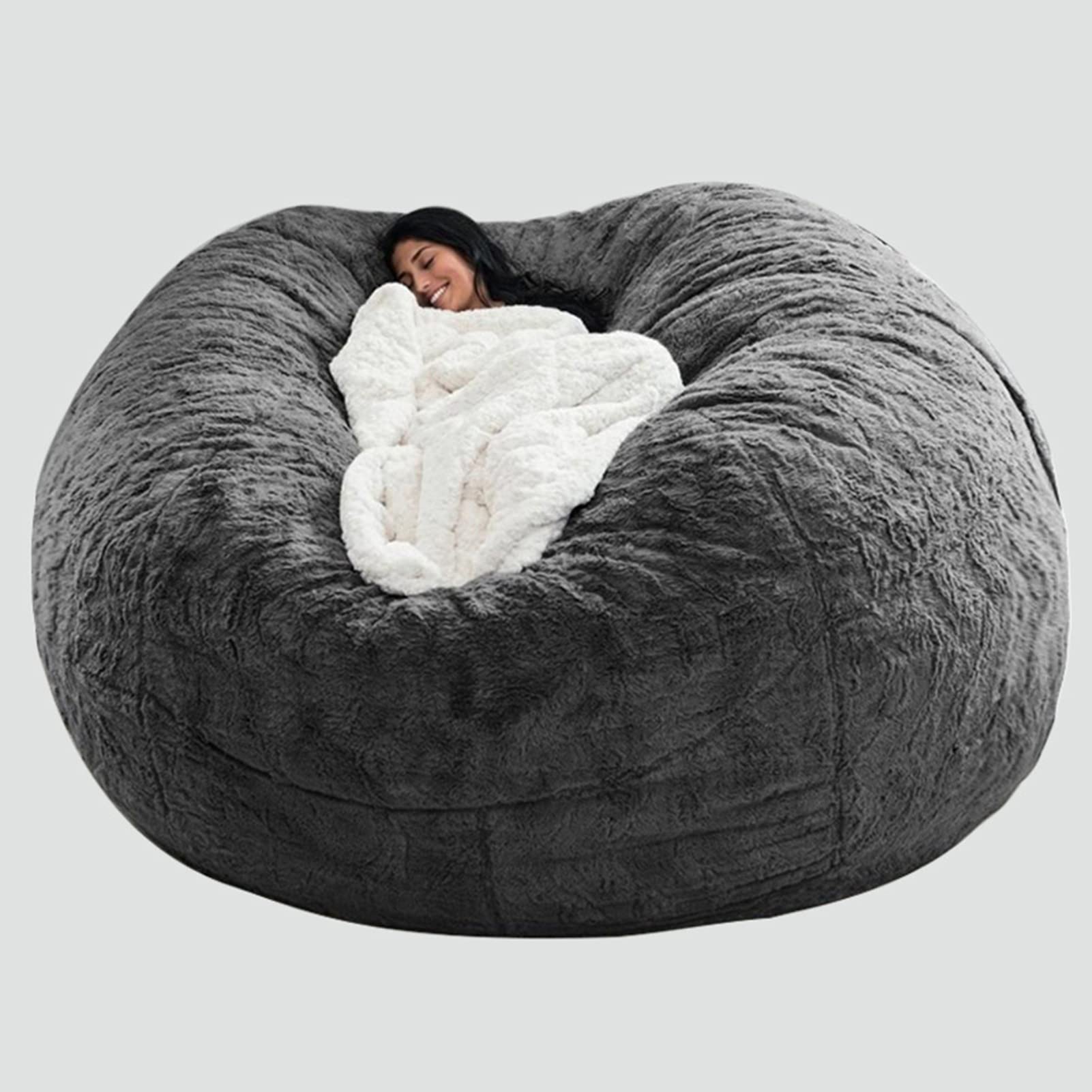 FHJL Giant Bean Bag Chair Cover - 152cm×76cm Dark Gray Plush Furry Foam Filling Sofa for Adults & Kids (No Filler Included) | Christmas Series Lounger for Living Room, Bedroom & Game Room Comfort