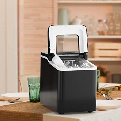 Posdutti Countertop Ice Maker Machine - 8-Minute Fast Ice Production, 26Lbs/24H Capacity, Bullet-Shaped Ice Cubes, Portable Electric Ice Maker with Basket & Scoop, Self-Cleaning Function - Perfect for Home, Office, Parties, RV & Outdoor Use (Black)