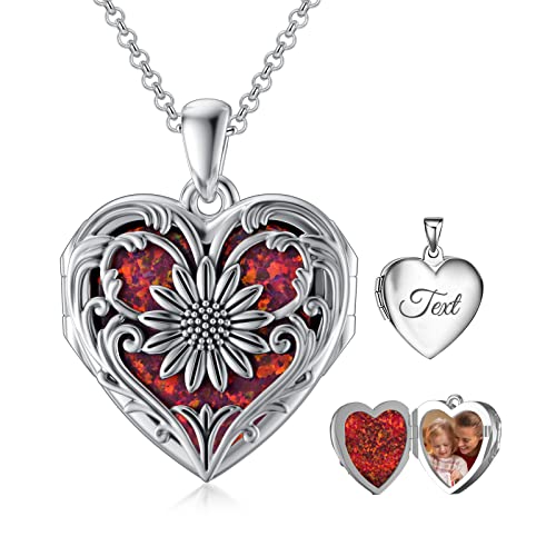 F-Red opal sunflower locket+photo+text