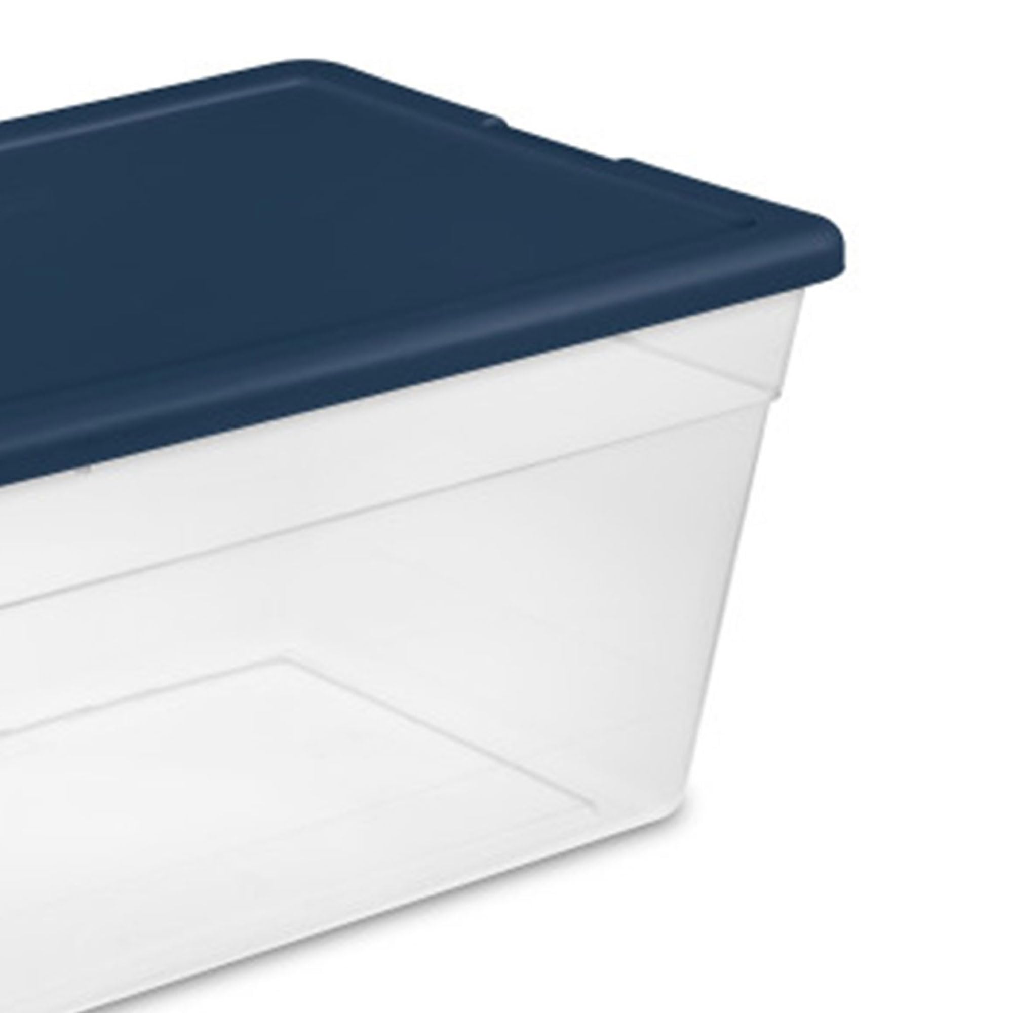 Sterilite 16-Pack Clear Plastic Storage Bins with Lids - Stackable Marine Blue Organizing Containers for Home, Office, Closet & Garage Organization