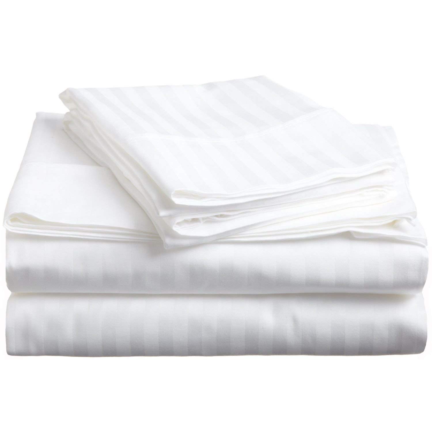 Luxury 1800-TC Egyptian Cotton 6-Piece Emperor Size Sheet Set (84x84) - 1 Fitted Sheet, 1 Flat Sheet, 4 Pillowcases - Deep Pocket Fits 7-9 Inch Mattresses - Stripe White - Perfect for Master Bedroom & Guest Room