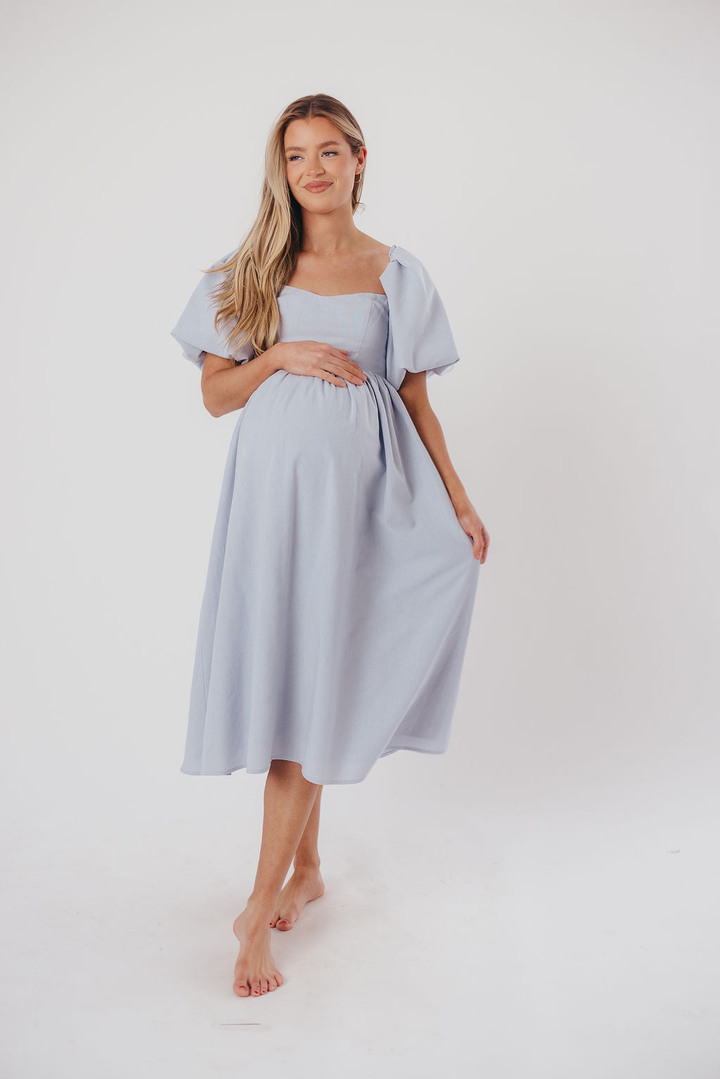 Stylish Hamilton Midi Dress in Light Blue - Bump Friendly Maternity Dress with Inclusive Sizing (S-2XL) | Perfect for Pregnancy, Office Wear & Special Occasions