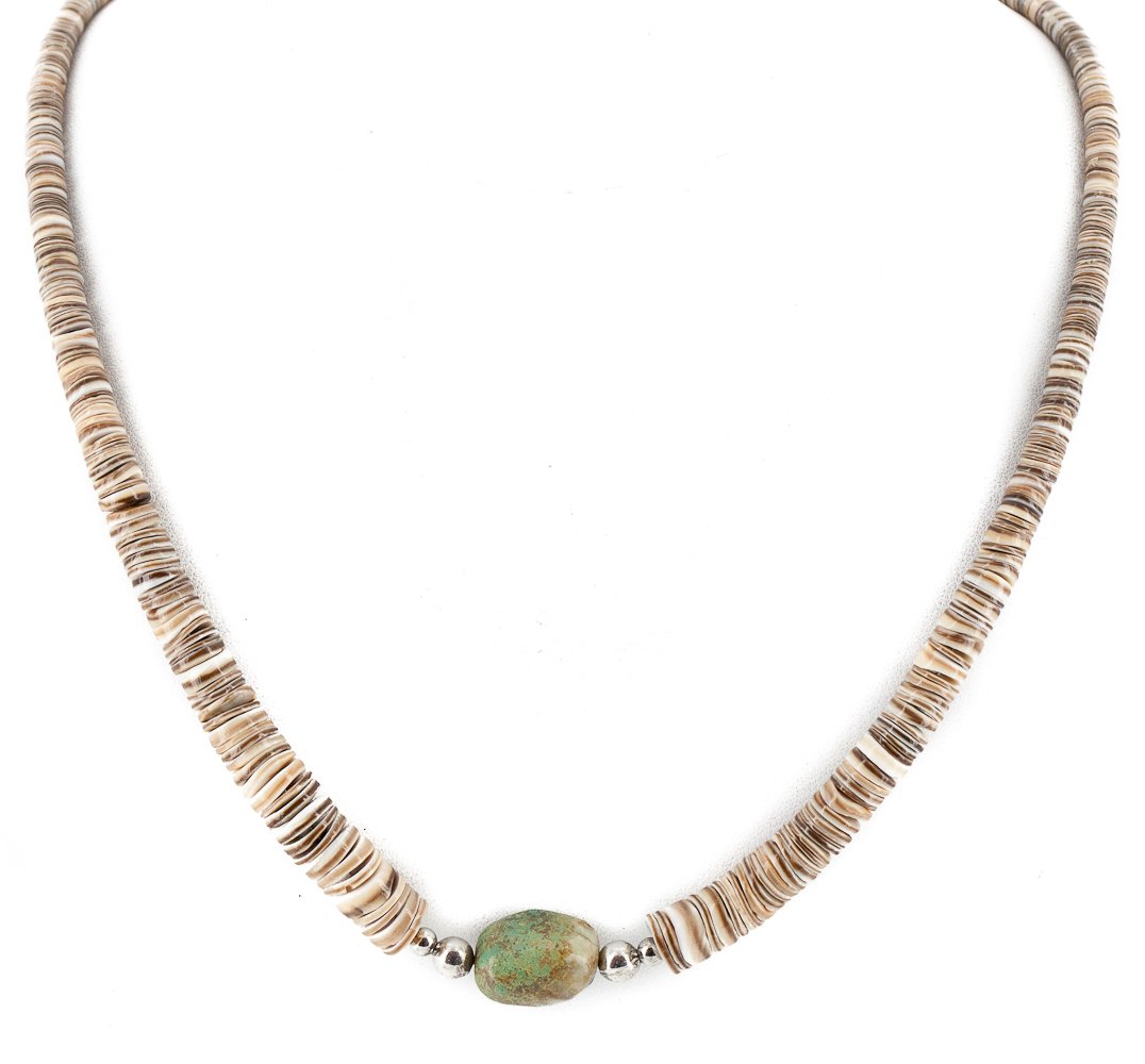 Authentic Navajo .925 Sterling Silver Natural Turquoise Graduated Heishi Native American Necklace – Handmade Jewelry for Women, Boho Style Accessories, Perfect for Festivals & Special Occasions