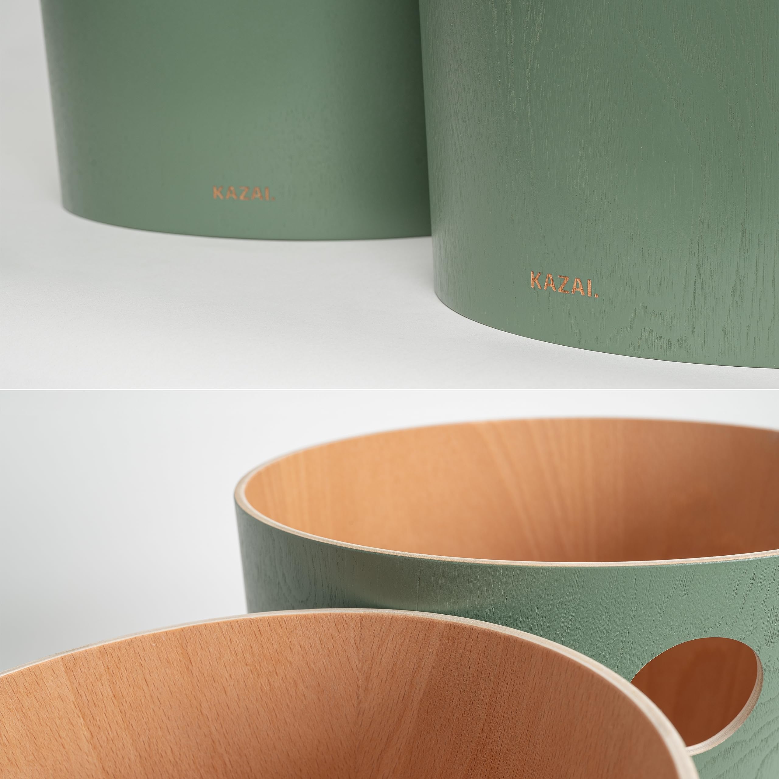 Kazai® Bennet Office Waste Bin - Real Wood Veneer Trash Can for Home, Bedroom, Kids Room & Office - Eco-Friendly Green Desk Garbage Basket | Perfect for Workspaces, Nurseries & Home Decor