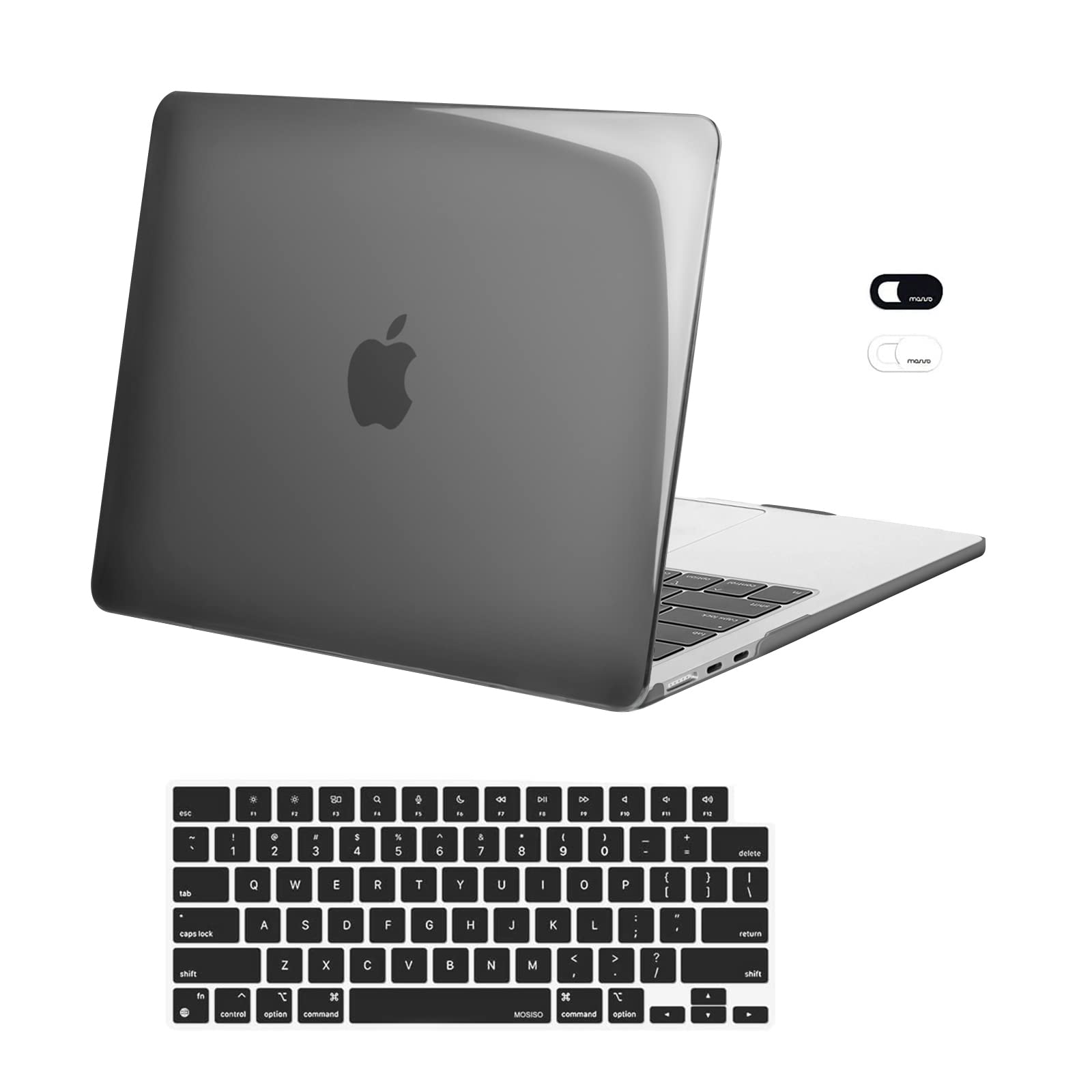 MOSISO MacBook Air 13.6 inch Case 2022 (A2681 M2 Chip) - Durable Hard Shell Protective Cover with Keyboard Protector & Webcam Cover, Smoke Black - Perfect for Work, Travel & School Use
