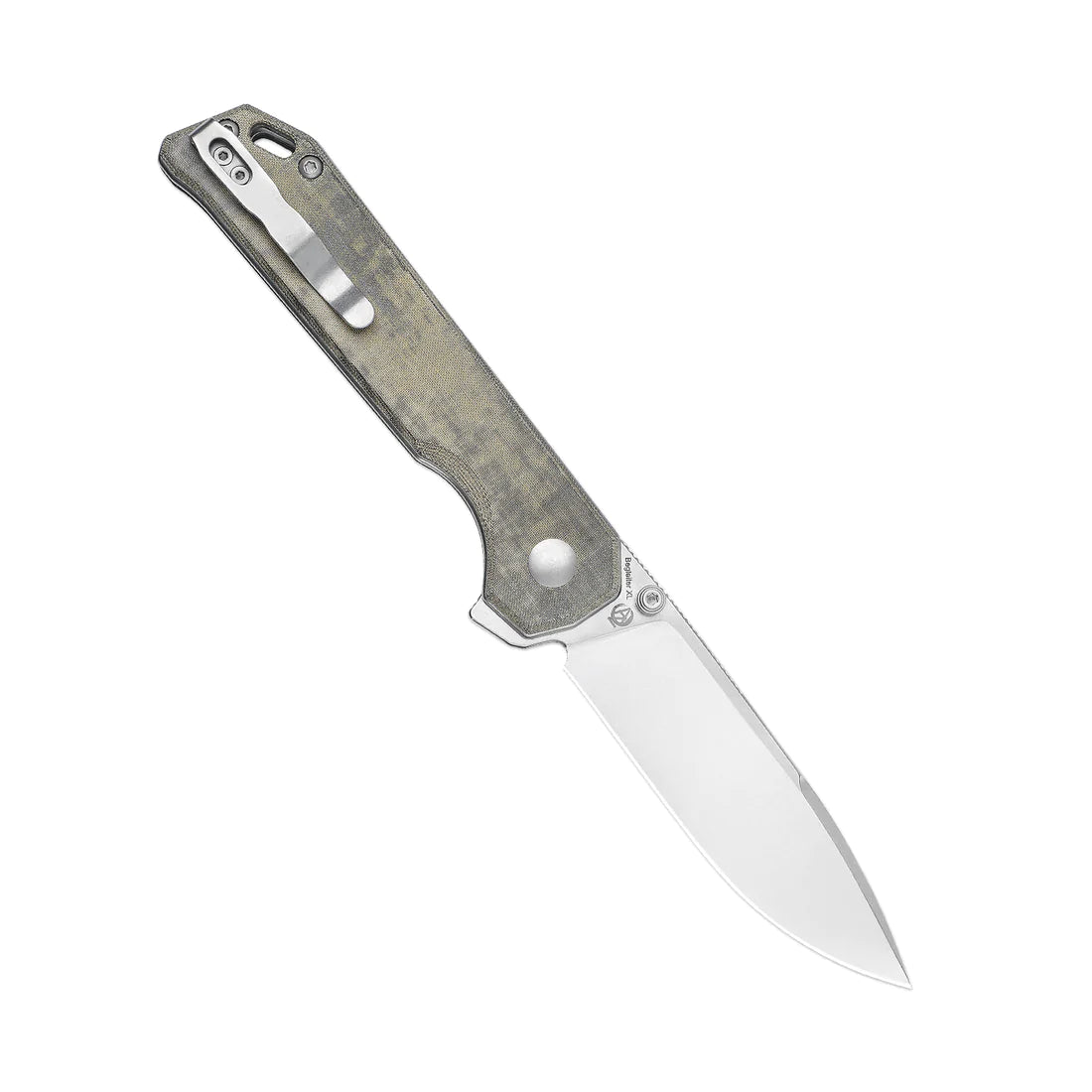 Kizer XL Begleiter V5458C2 Folding Knife - Stonewash Drop Point Blade, Green Micarta Handles, Button Lock - EDC Pocket Knife for Camping, Hiking & Outdoor Adventures