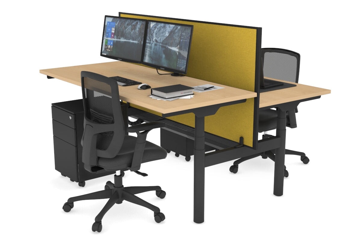 Flexi Premium Height Adjustable 2-Person H Bench Workstation - Black Frame [1400L x 700W] - Ergonomic Office & Home Workspace Solution for Team Collaboration