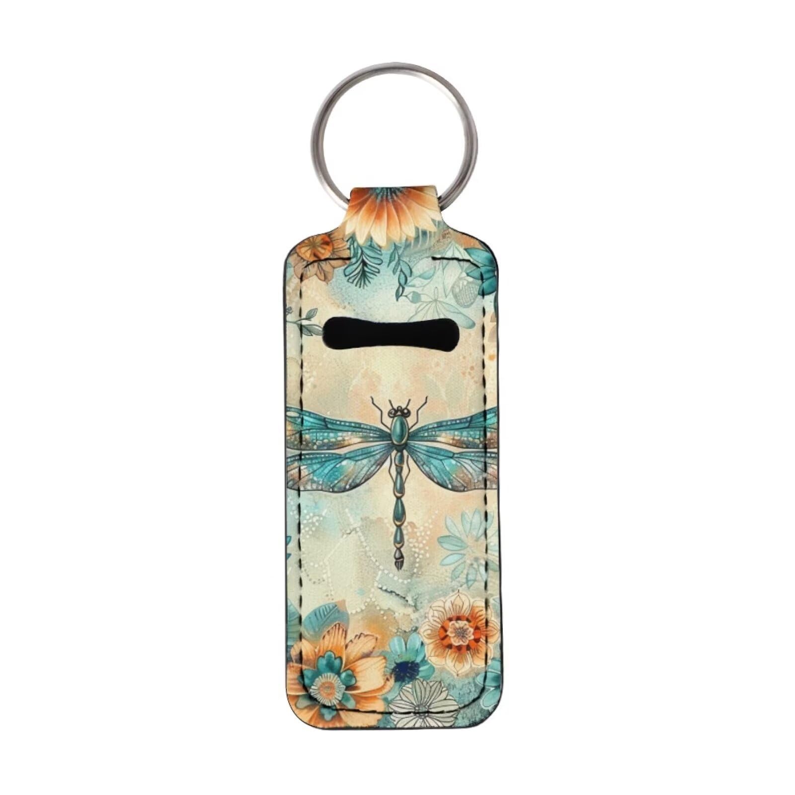 Youngerbaby Dragonfly Boho Flower Lip Balm Holder Keychain - Cute Chapstick Sleeves & Pouch for Women - Perfect for Purse, Backpack, Gym & Travel Accessories